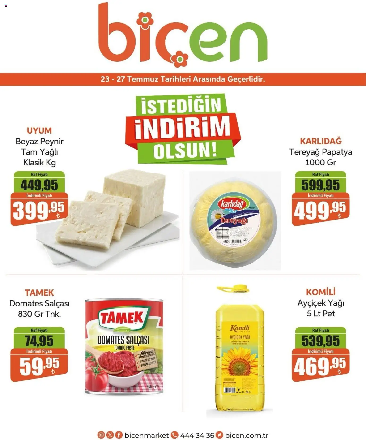 Biçen Market Biçen Market İndirim 23.07.2026 - Broşürünün önizlemesi - Peynir, Tereyağı, Raf, Domates
