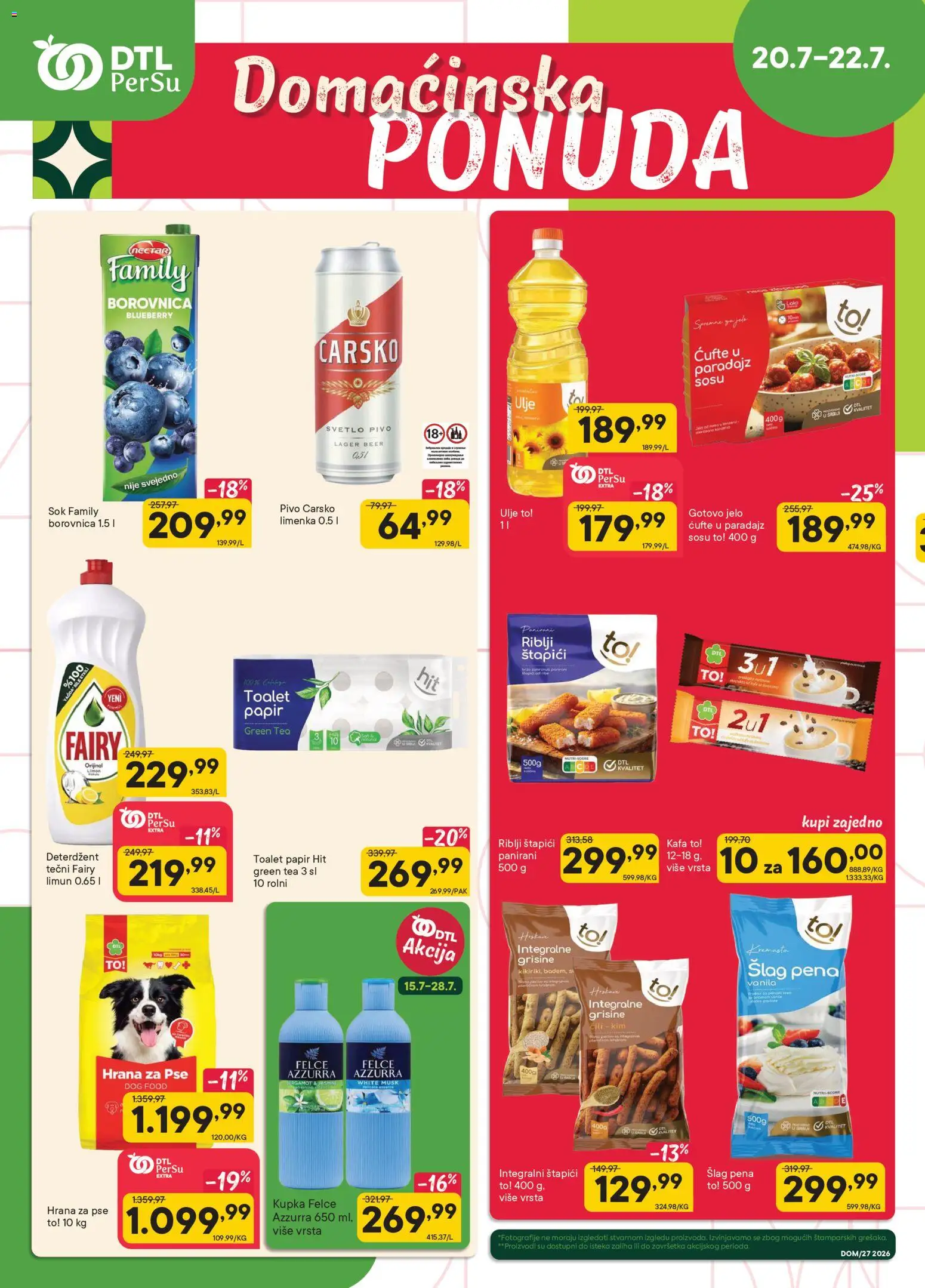 Pregled PerSu kataloga - važi od 20.07.2026 - Paradajz, Hrana za pse, Vanila, Sok, Ulje, Deterdžent, Pena, Riblji štapići