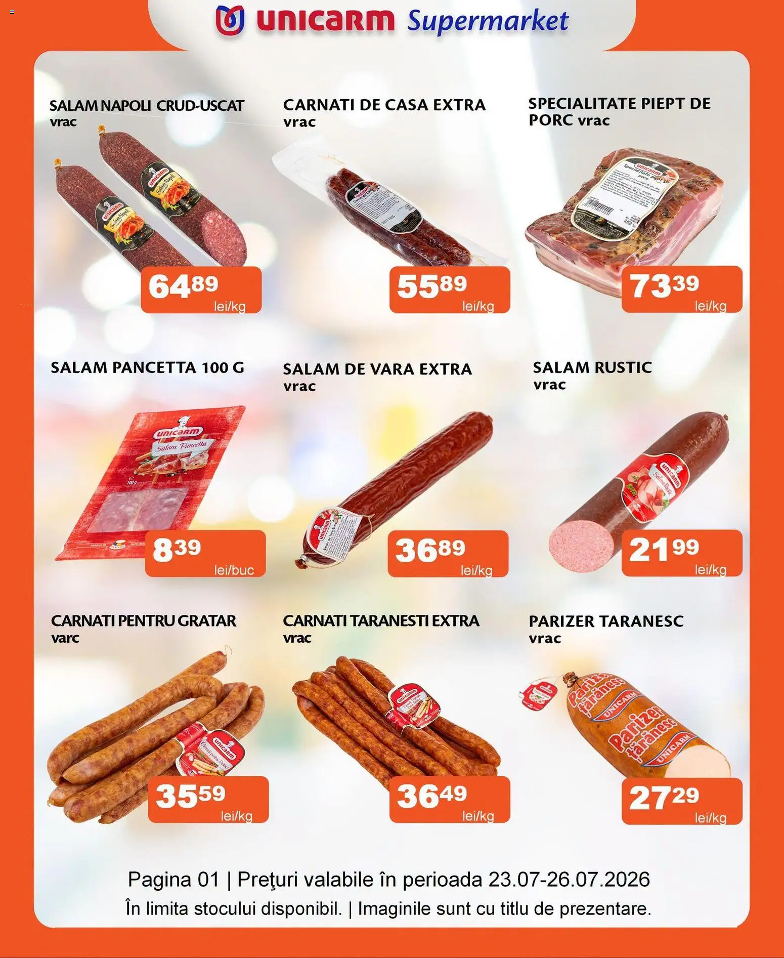 Previzualizarea de cataloage: Unicarm Unicarm Catalog Carne valabil de la 23.07.2026 - Grătar, Salam, Parizer, Cârnați