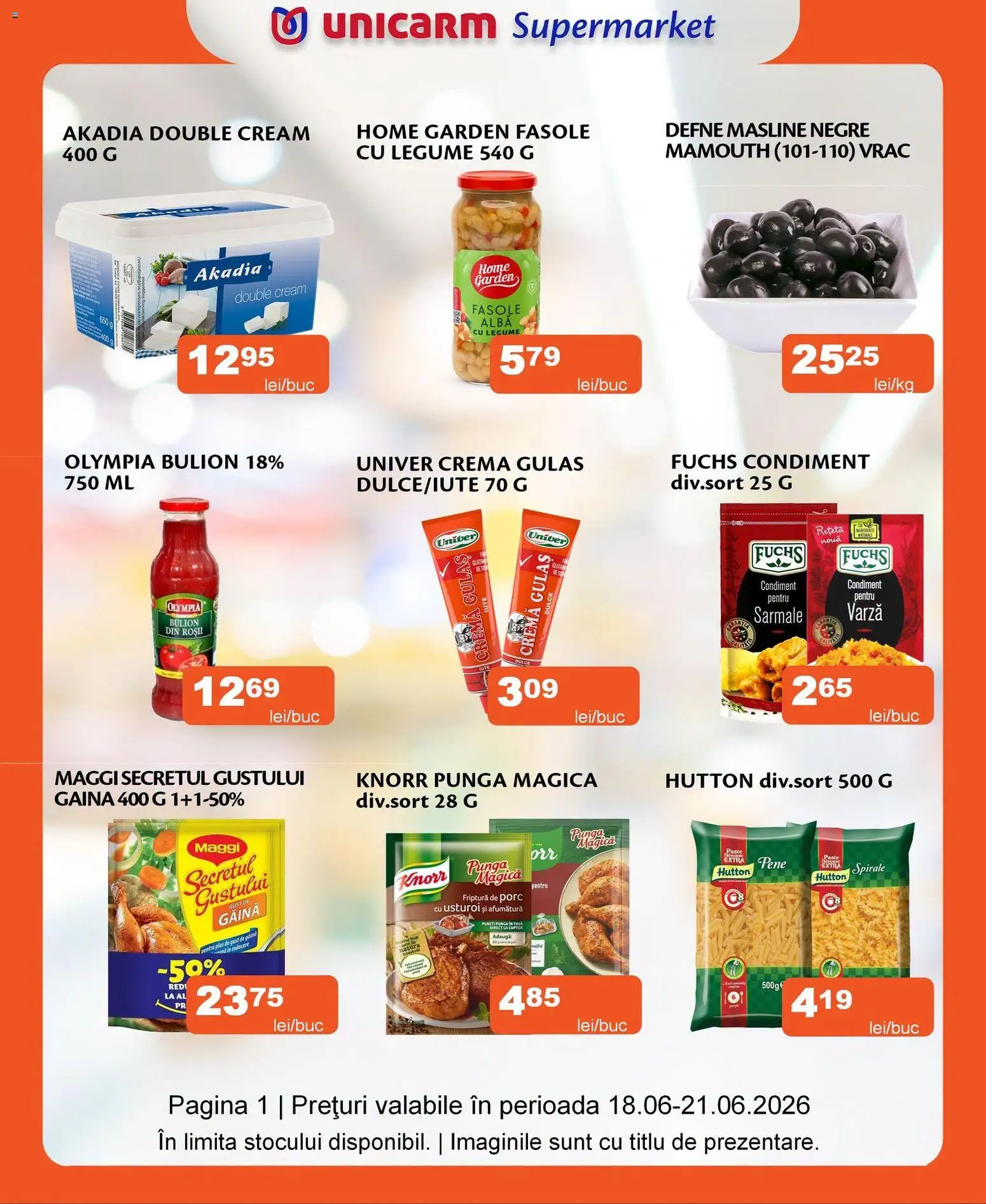 Previzualizarea de cataloage: Unicarm Unicarm Catalog valabil de la 18.06.2026 - Paste, Alba, Usturoi, Bulion, Măsline, Tava, Gulaș, Pungă