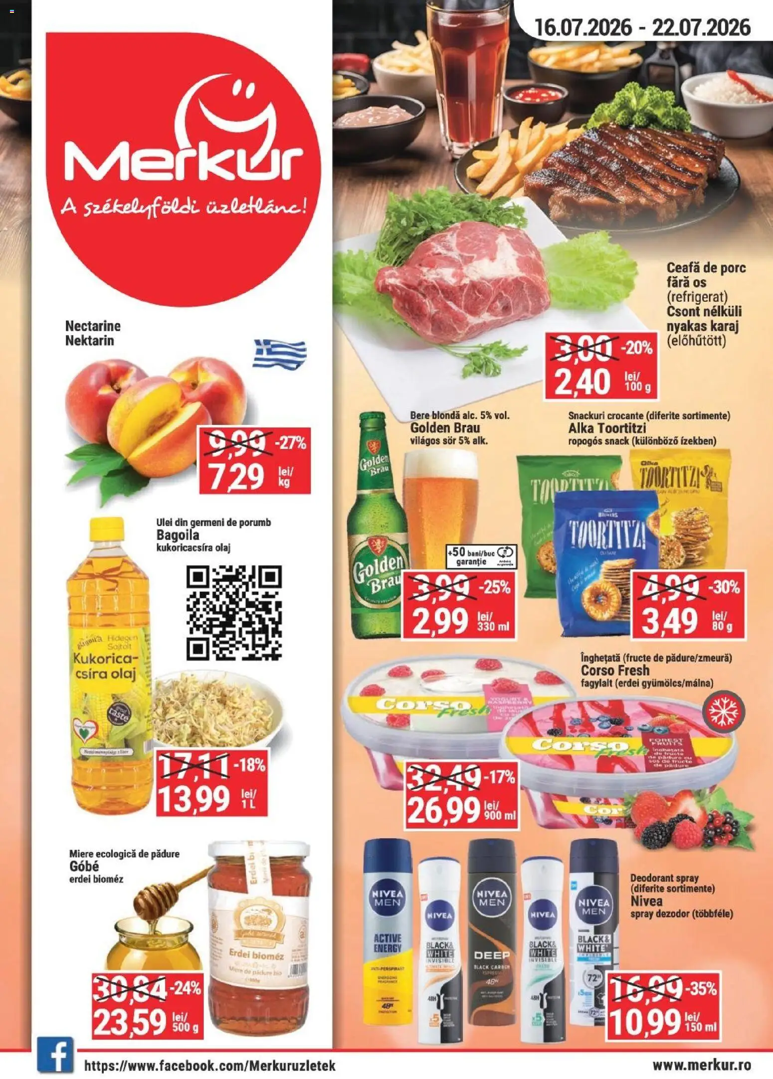Previzualizarea de cataloage: Merkur Merkur Catalog valabil de la 16.07.2026 - Bere, Porumb, Fructe, Miere, Ceafa de porc, Bio, Nectarine, Golden Brau