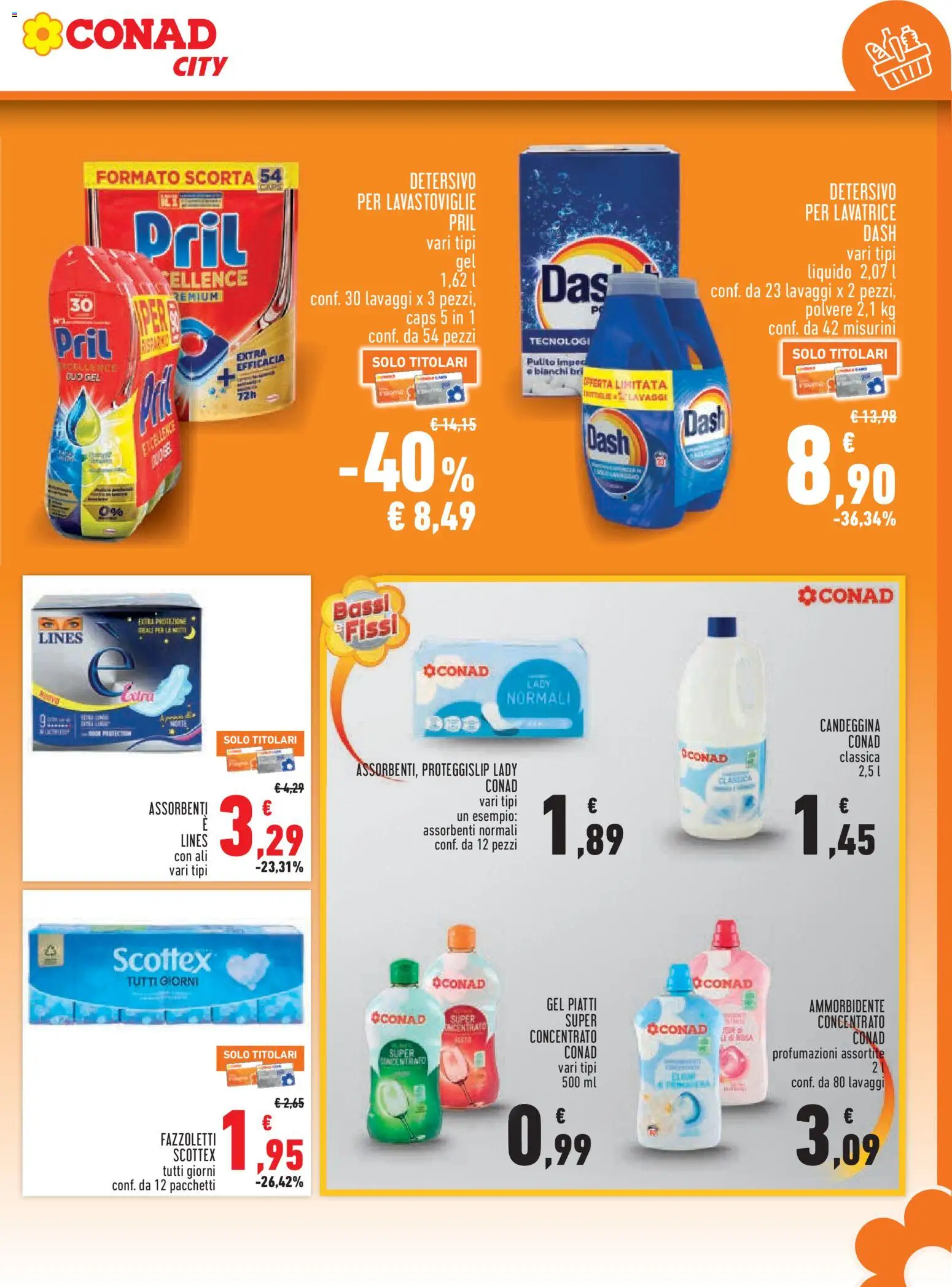 Anteprima dell'opuscolo Conad volantino City Piemonte dal negozio Conad valido da 22/10/2026 - Lavatrice, Lavastoviglie, Piatti, Candeggina, Ammorbidente, Assorbenti, Fazzoletti, Detersivo per lavastoviglie