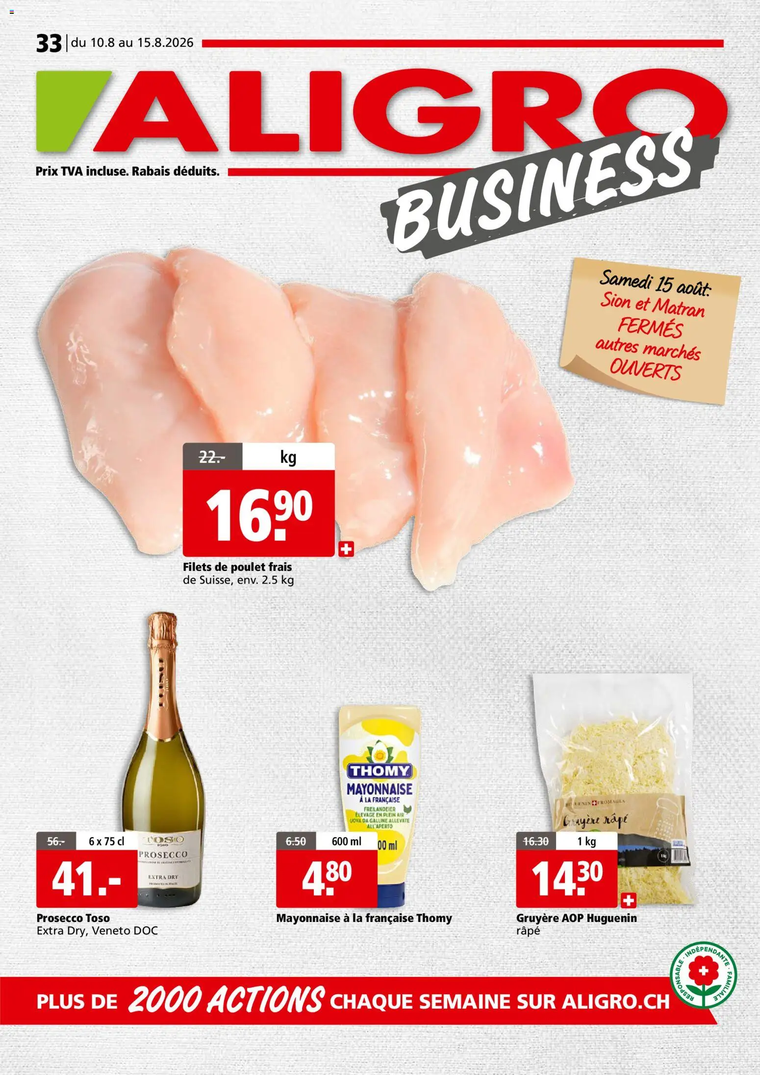 Vorschau des Merkblatts Aligro aktionen Business Chavannes, Matran, Genève, Sion vom Shop Aligro gültig von 10.08.2026 bis 15.08.2026