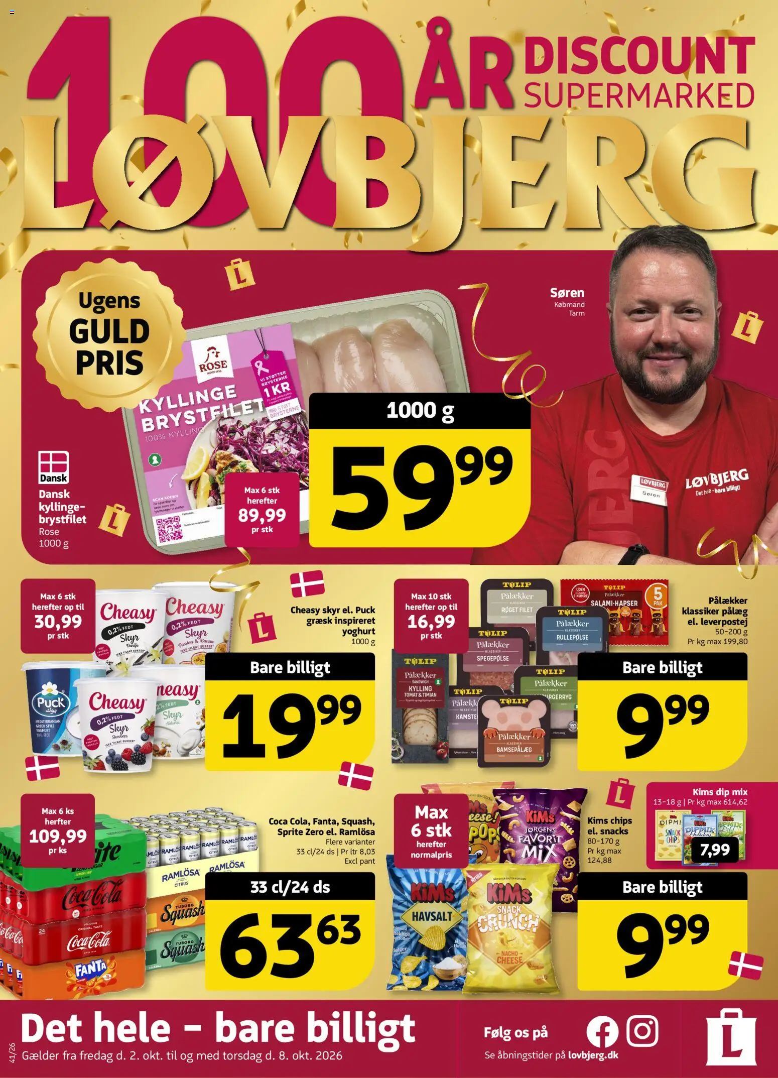 Eksempel på tilbudsavis Løvbjerg - Tilbudsavis uge 41 fra butik Løvbjerg gyldig fra 02/10/2026 - Chips, Timian, Skyr, Pålæg, Yoghurt, Fanta, Rullepølse, Spegepølse