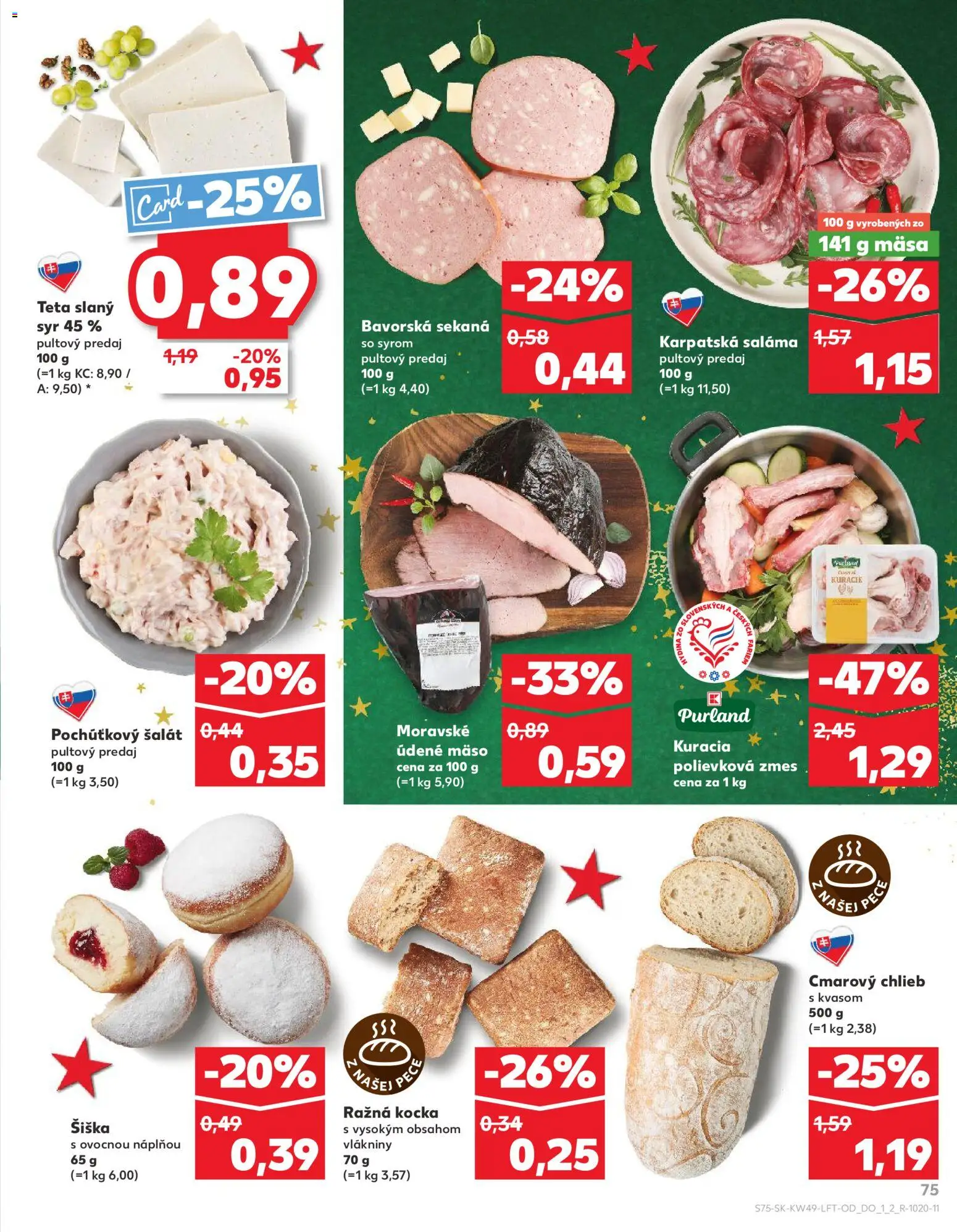 Náhľad Kaufland letáku platného od 04.12.2025 - Mäso, Syr, Šalát, Chlieb, Donut, Saláma