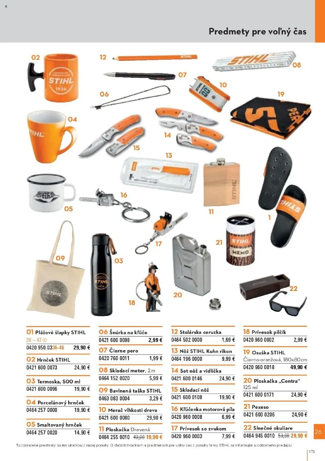 Náhľad STIHL letáku platného od 29.09.2025 - Okuliare, Píla, Pero, Taška, Šľapky, Motorová píla, Ceruzka, Osuška