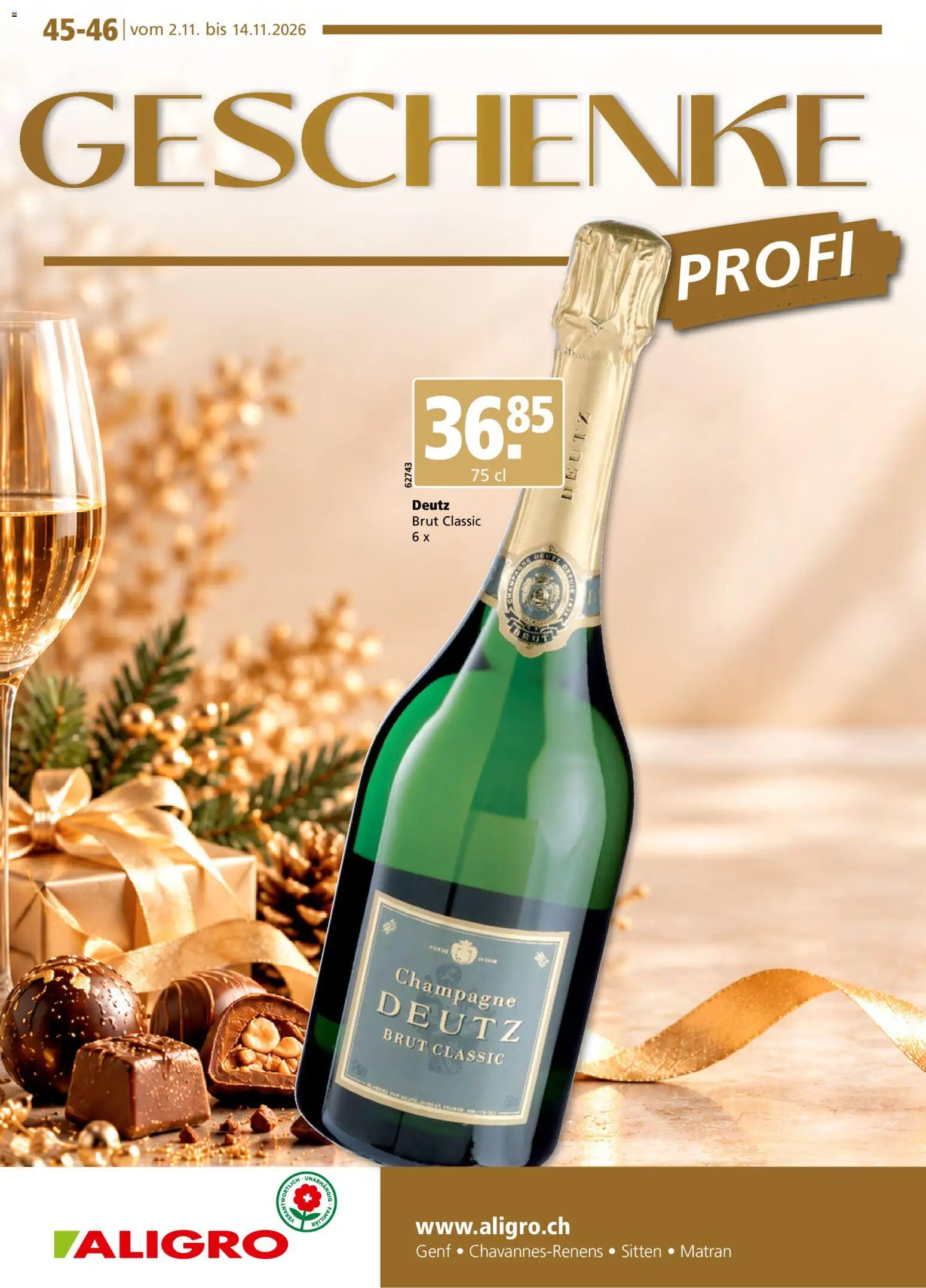 Vorschau des Merkblatts Aligro aktionen Geschenke Chavannes, Matran, Genf, Sitten vom Shop Aligro gültig von 02.11.2026 bis 14.11.2026