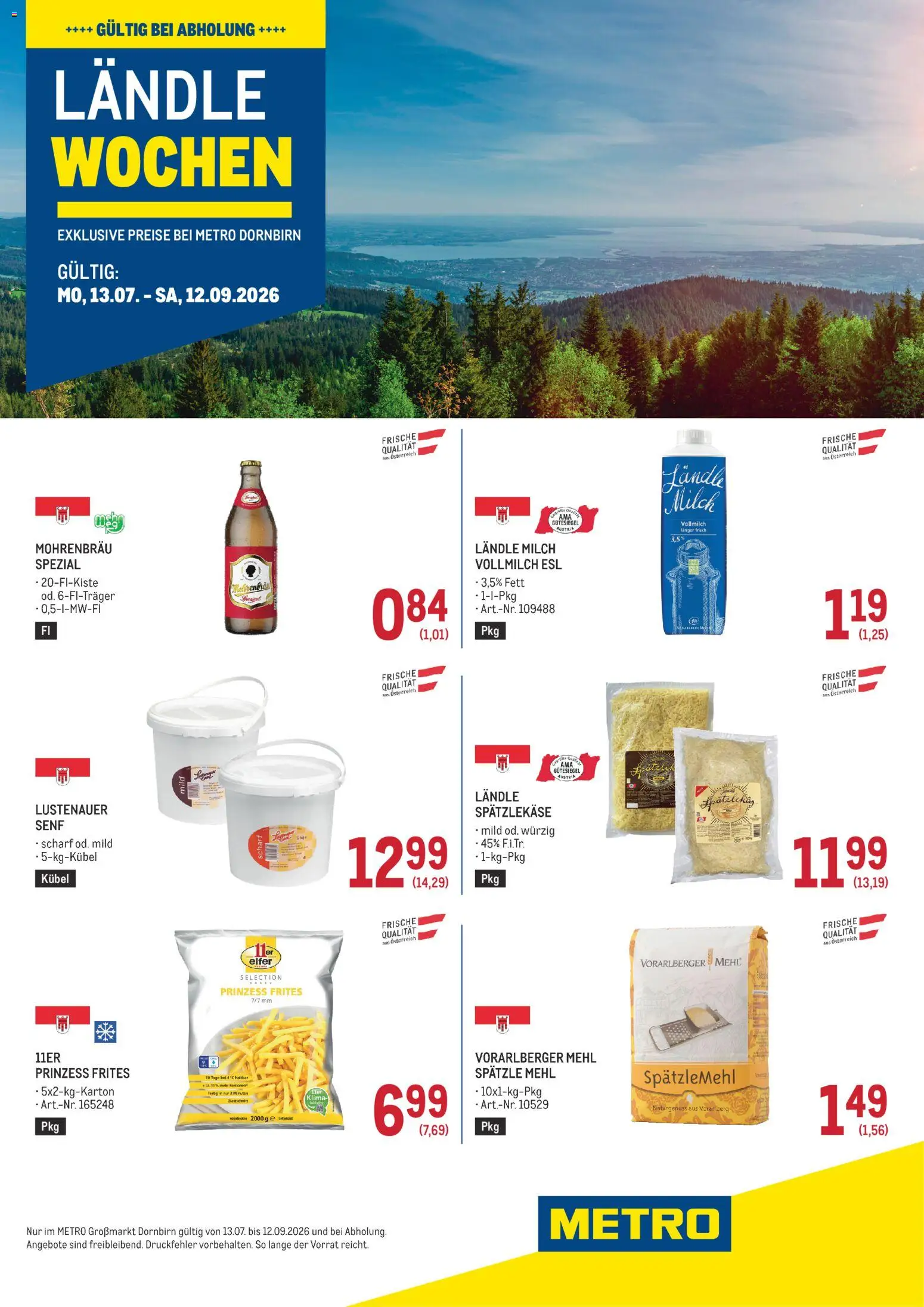 Vorschau der Angebote: Metro Metro angebote Laendle Wochen Dornbirn gültig ab 13.07.2026 - Milch, Mehl, Vollmilch