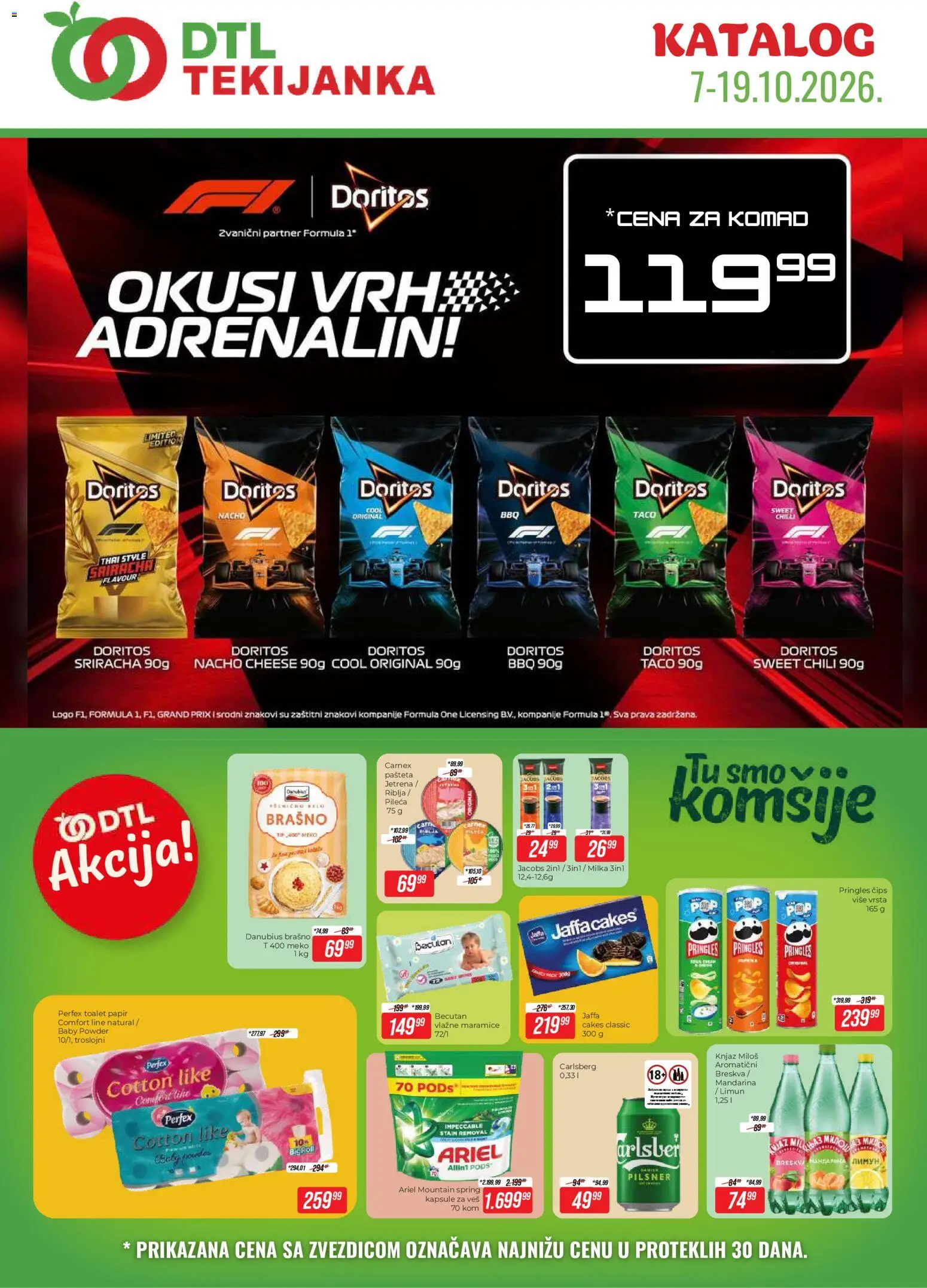 Pregled Tekijanka kataloga - važi od 07.10.2026 - Paprika, Carlsberg, Pringles, Čips, Toalet papir, Brašno, Vlažne maramice, Maramice