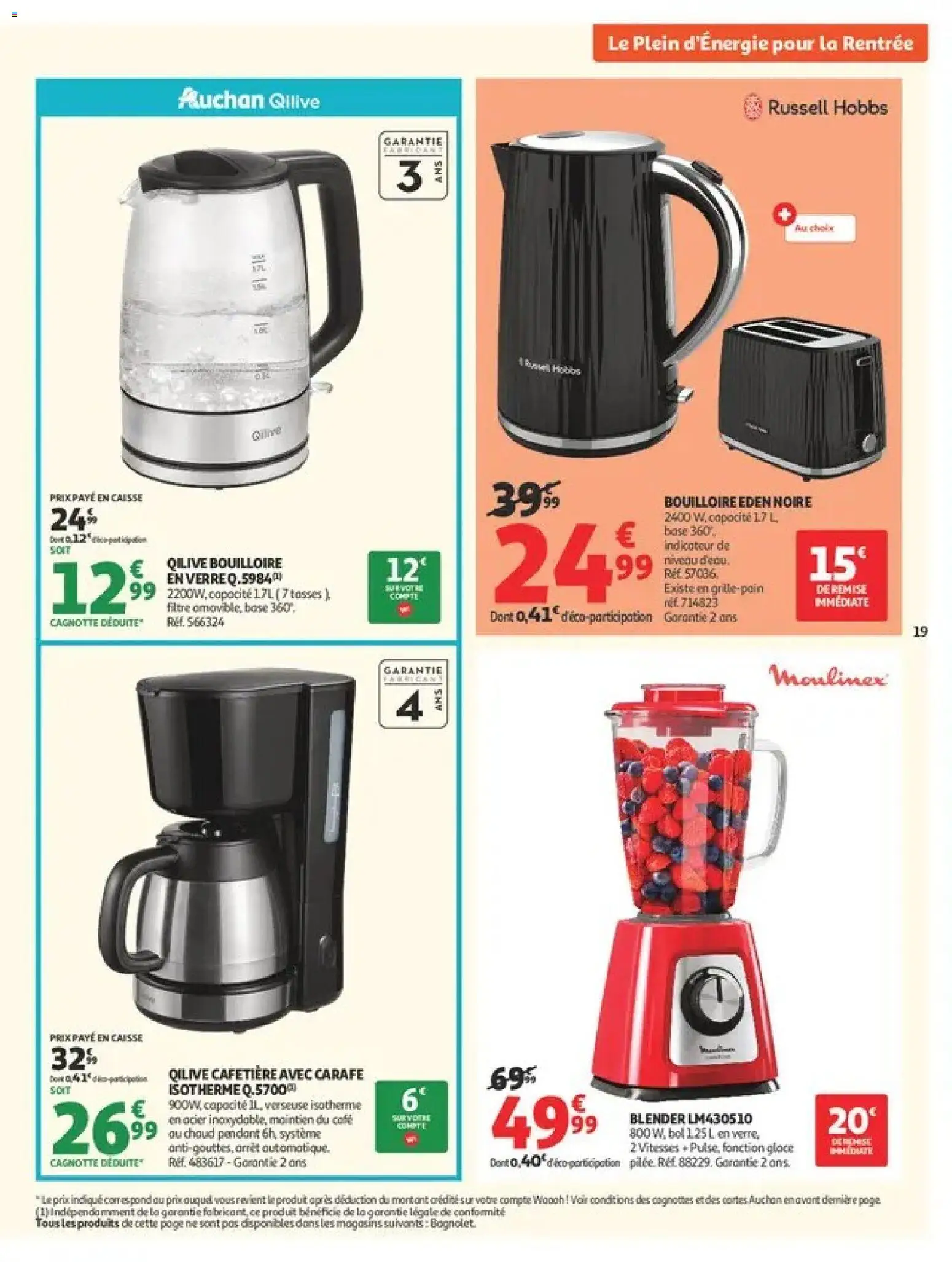 Prévisualisation de Auchan Ménage rentrée hypers du magasin Auchan formulaire valide 08/09/2026 - Glace, Blender, Bol, Tasses, Filtre, Base, Russell Hobbs, Bouilloire en verre