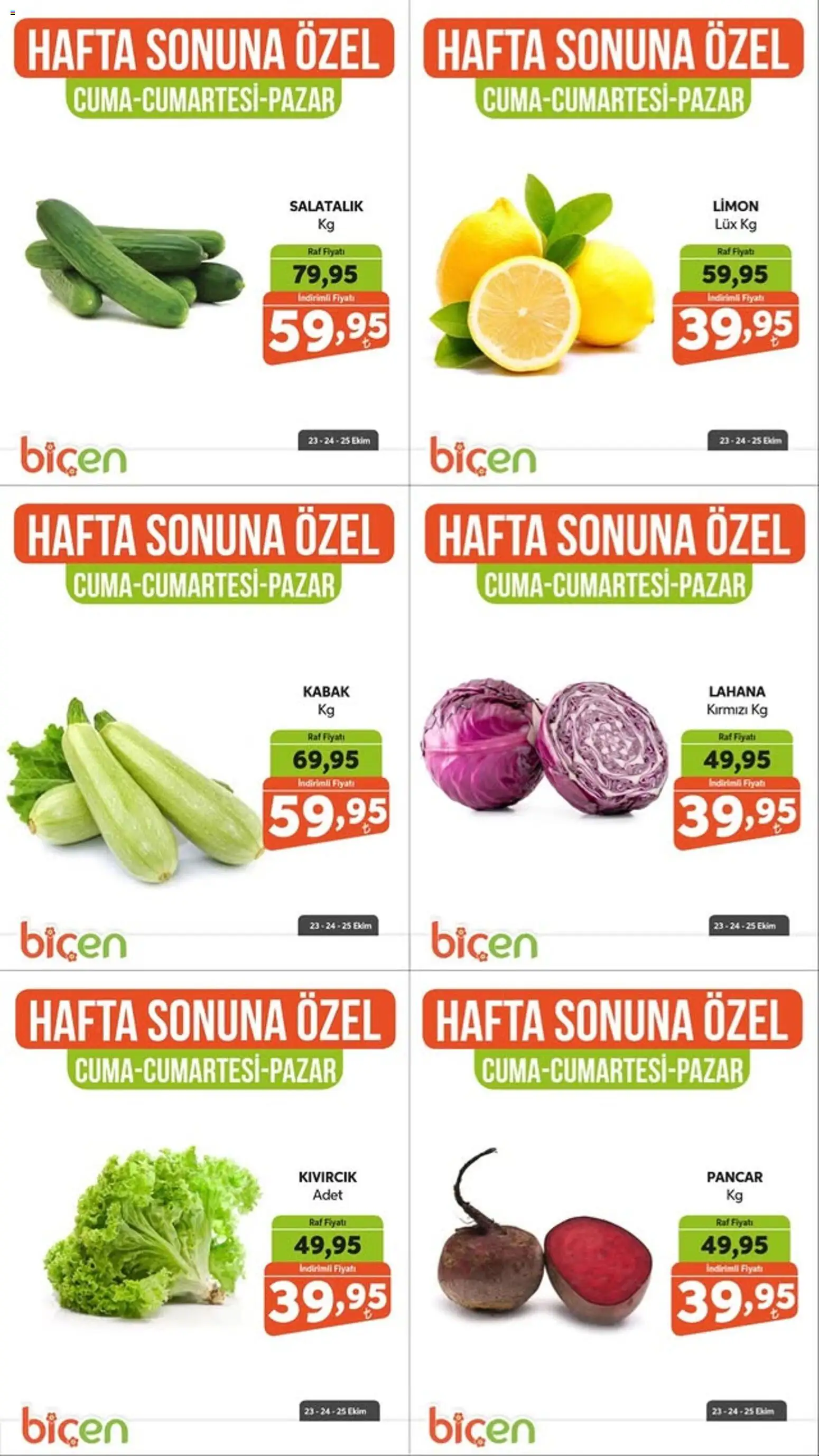 Biçen Market Biçen Market - Hafta Sonuna Özel - Sebze İndirimi 23.10.2026 - Broşürünün önizlemesi - Limon, Pancar, Raf, Kabak, Lahana, Salatalık