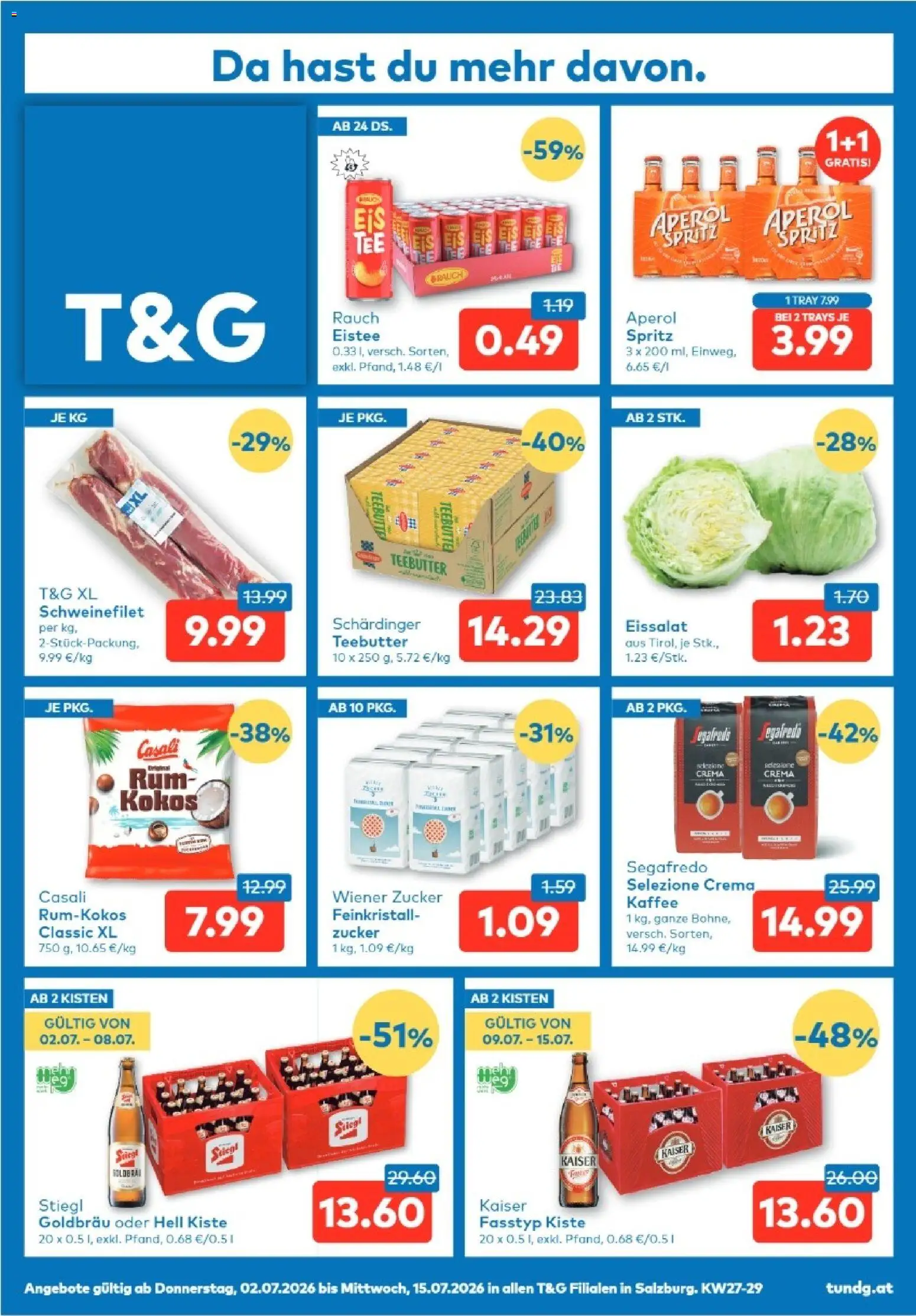 Vorschau der Angebote: T&G T&G Salzburg gültig ab 02.07.2026 - Kaffee, Aperol, Zucker