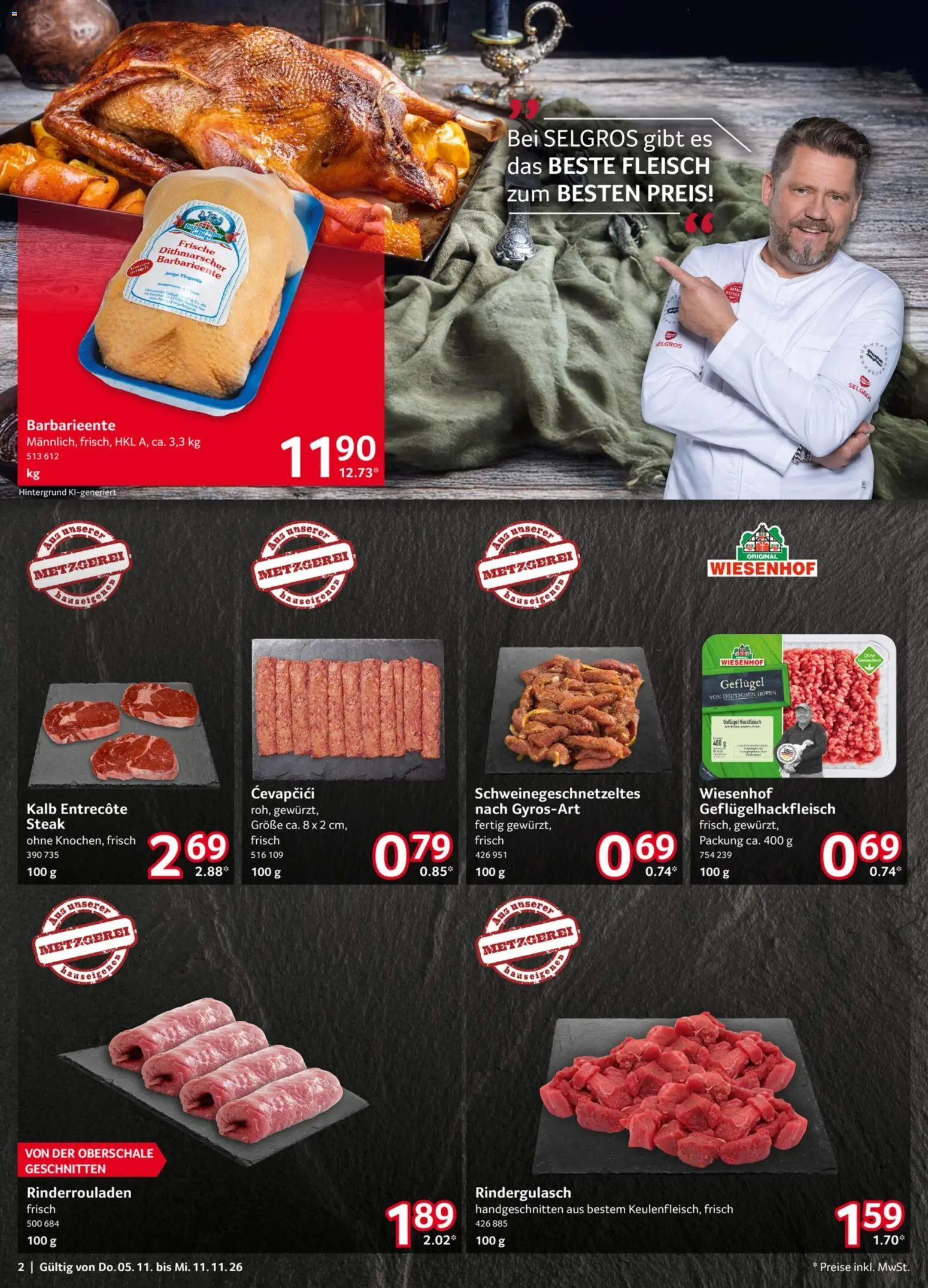 Vorschau von dem Prospekt des Geschäftes Selgros, gültig ab dem 05.11.2026 - Cevapcici, Steak, Entrecote, Rinderrouladen, Fleisch, Rindergulasch