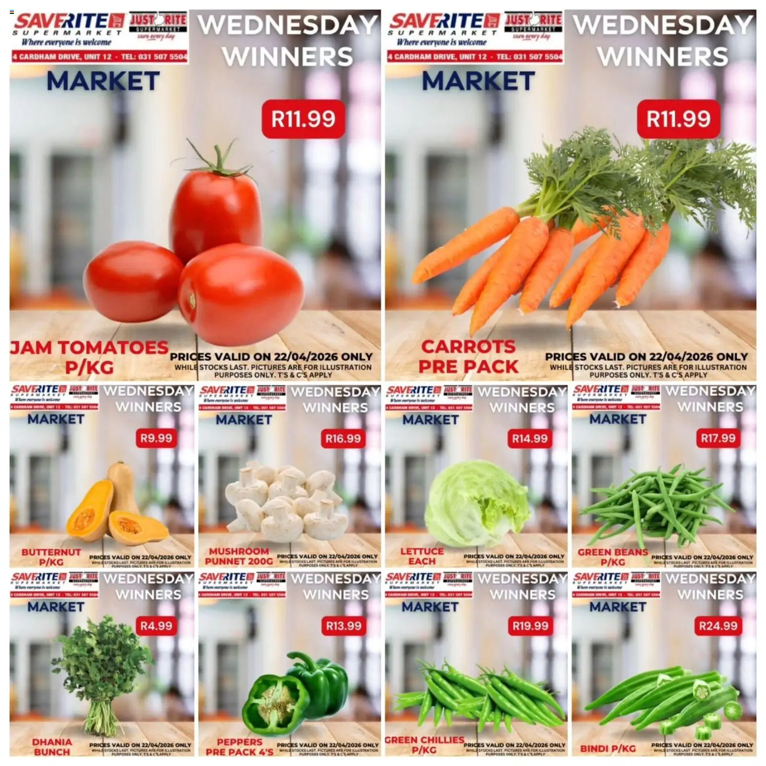 Preview of Saverite flyer valid from 22/04/2026 - Jam, Beans, Carrots, Lettuce
