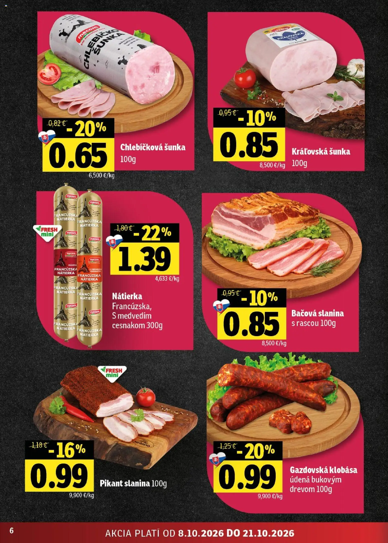 Náhľad Fresh letáku platného od 08.10.2026 - Klobása, Šunka, Slanina, Nátierka