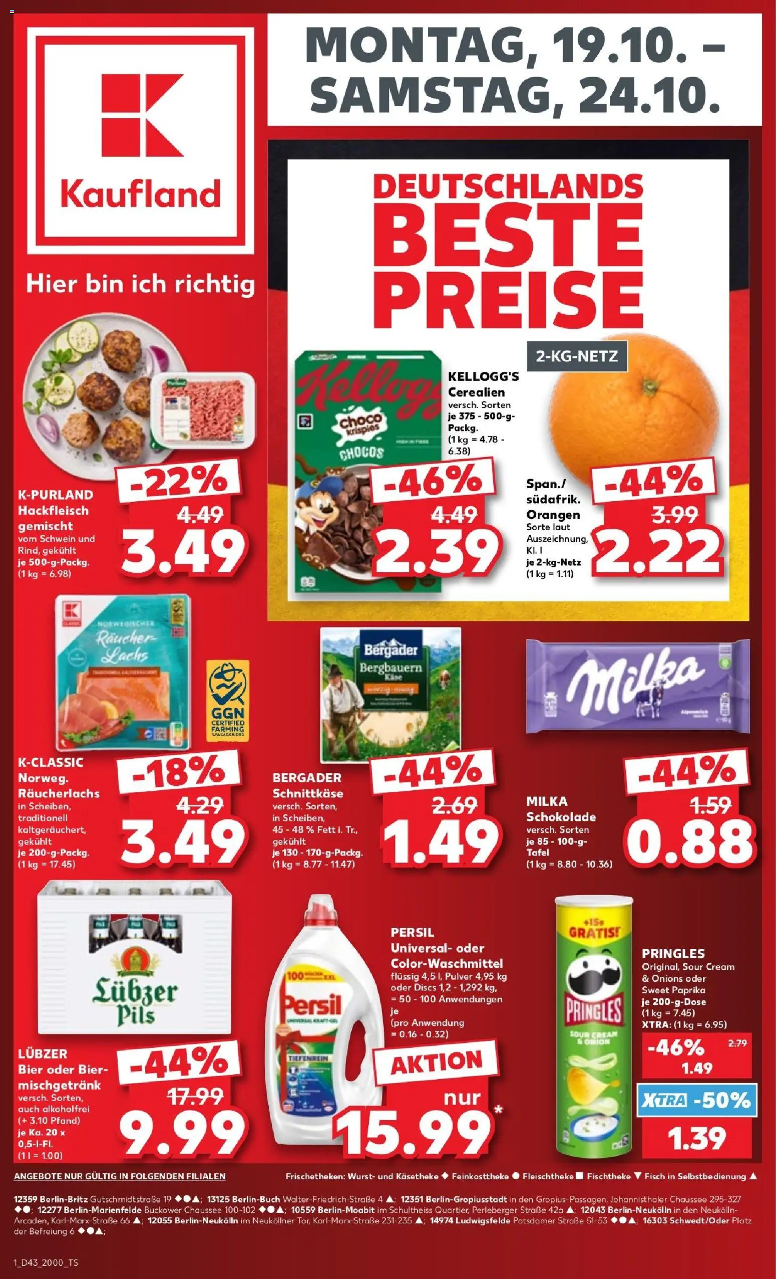 Vorschau von dem Prospekt des Geschäftes Kaufland, gültig ab dem 19.10.2026 - Schokolade, Bier, Fisch, Wurst, Hackfleisch, Räucherlachs, Orangen, Pils