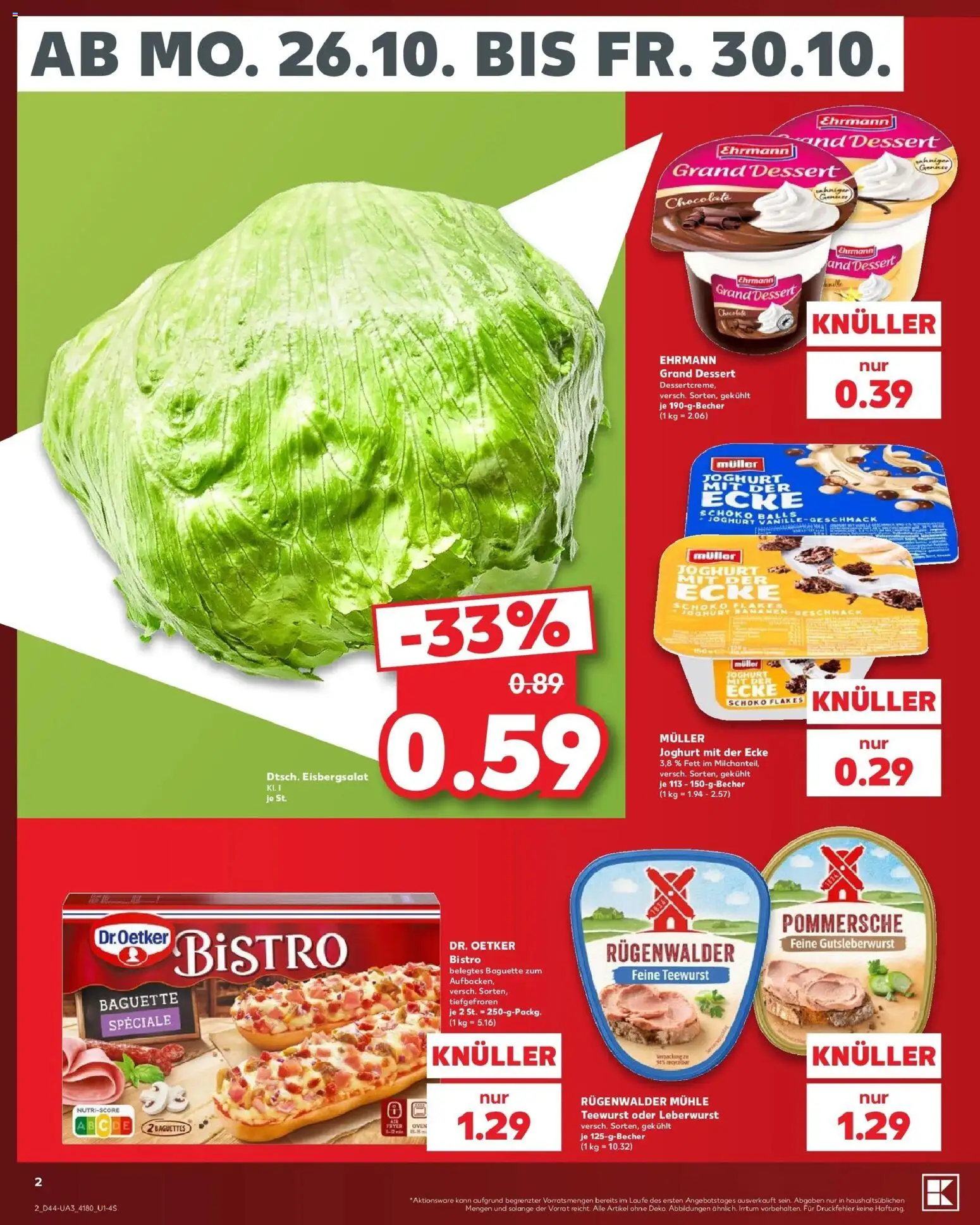 Vorschau von dem Prospekt des Geschäftes Kaufland, gültig ab dem 26.10.2026 - Joghurt, Baguette, Bananen, Mühle, Eisbergsalat, Ehrmann grand dessert