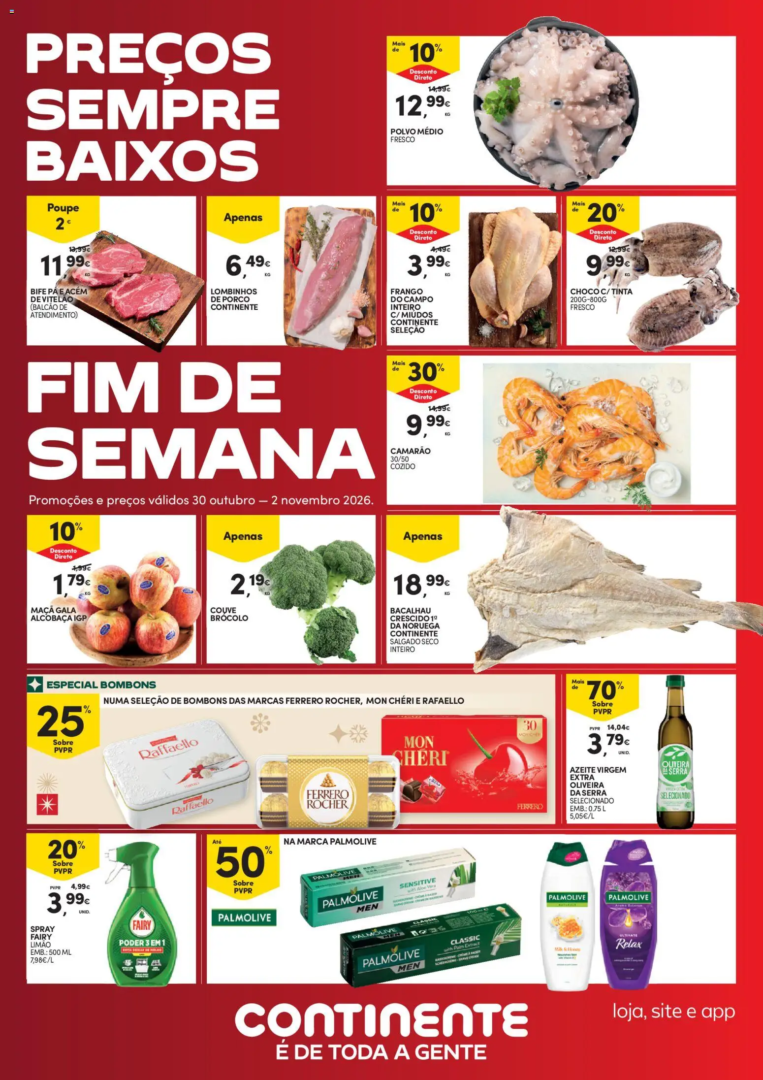 Pré-visualização do folheto da loja Continente válida a partir de 30/10/2026 - Bacalhau, Azeite, Frango, Polvo, Camarão, Maça, Tinta, Couve