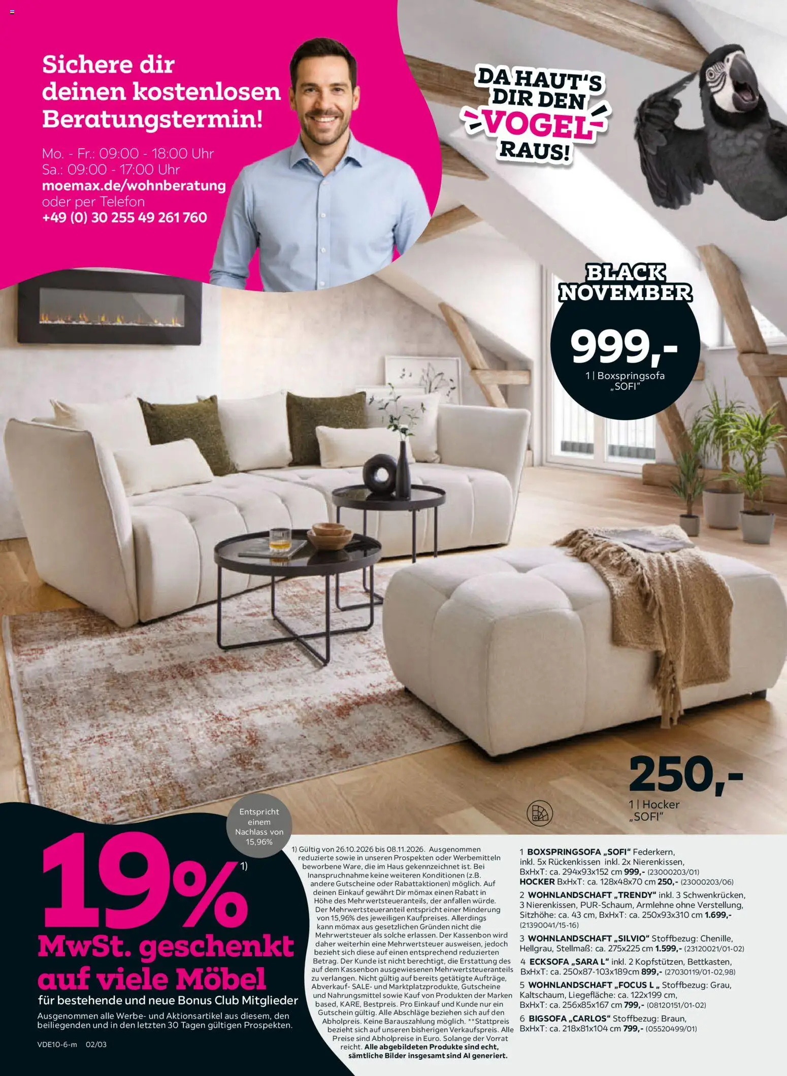 Vorschau von dem Prospekt des Geschäftes Mömax, gültig ab dem 25.10.2026 - Bilder, Uhr, Telefon, Ecksofa, Bigsofa, Wohnlandschaft, Hocker