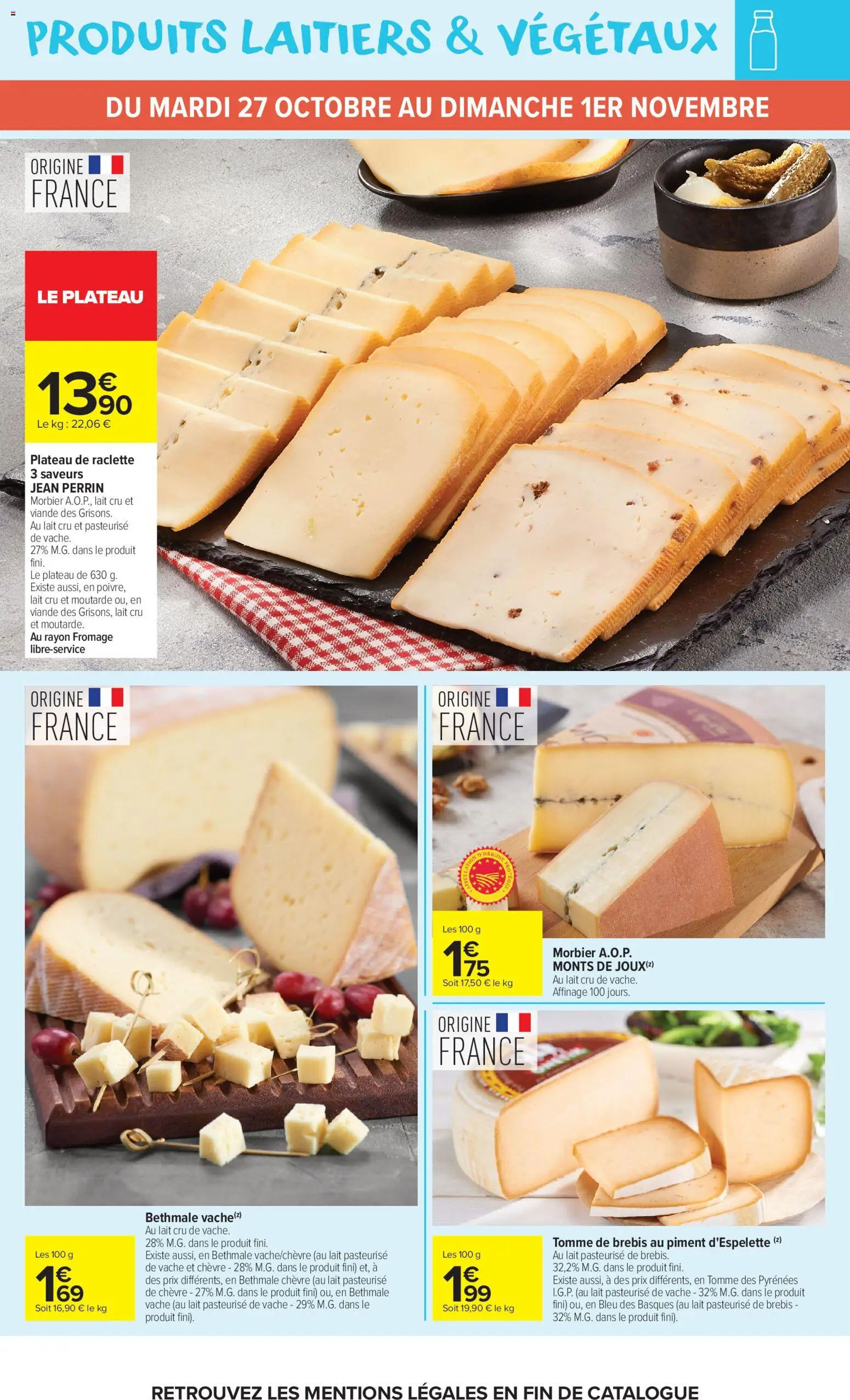 Prévisualisation de Carrefour Market catalogue du magasin Carrefour Market formulaire valide 27/10/2026 - Raclette, Jean, Morbier, Viande, Plateau, Piment, Moutarde, Produits laitiers