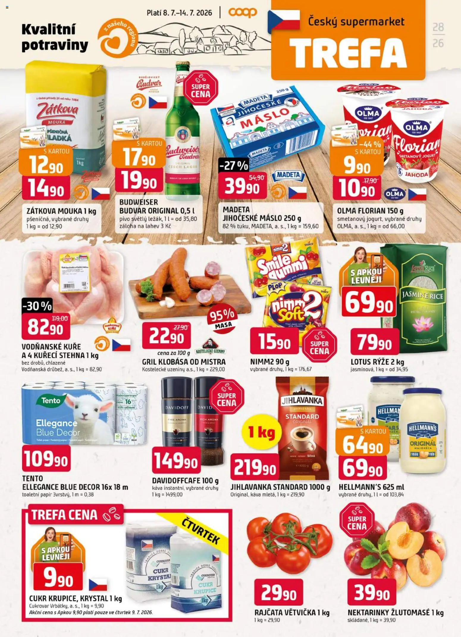 Náhled nabídky: Trefa Trefa leták platný od 08.07.2026 - Káva, Rýže, Jogurt, Mouka, Krupice, Uzeniny, Hellmann's, Zátkova mouka