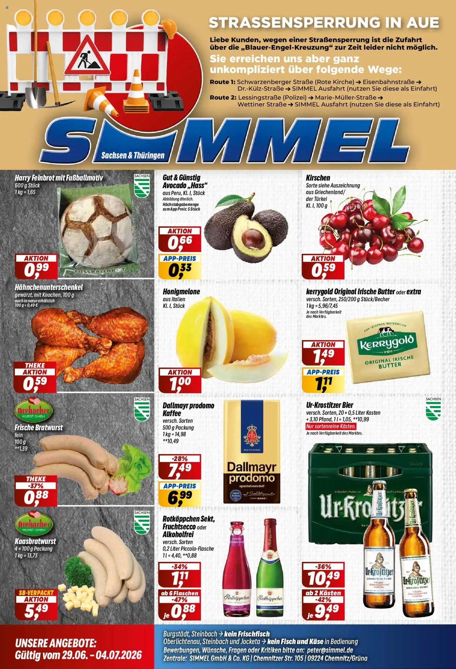Vorschau von dem Prospekt des Geschäftes Simmel, gültig ab dem 29.06.2026 - Butter, Bier, Avocado, Wurst, Bratwurst, Rotkäppchen, Kirschen, Honigmelone