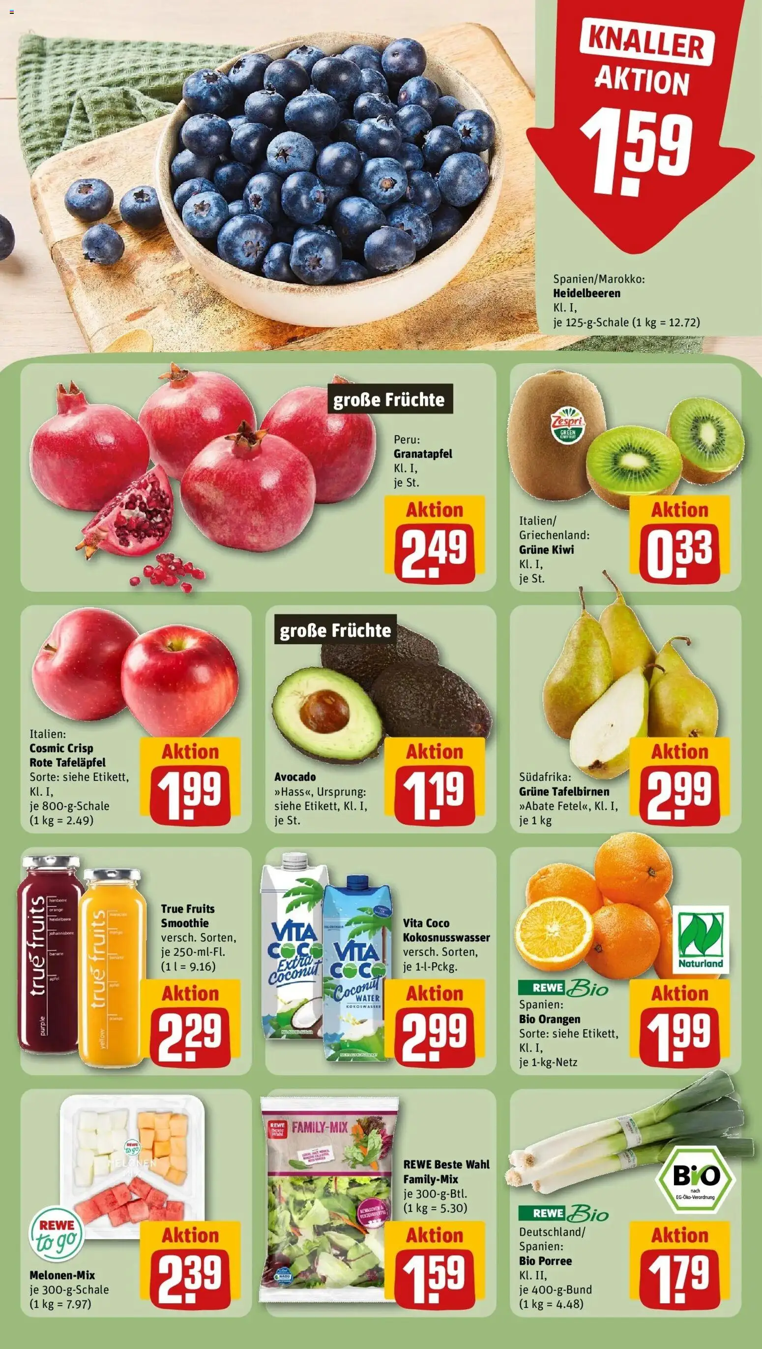 Vorschau von dem Prospekt des Geschäftes Rewe, gültig ab dem 05.04.2026 - Avocado, Kiwi, Granatapfel, Heidelbeeren, Orangen