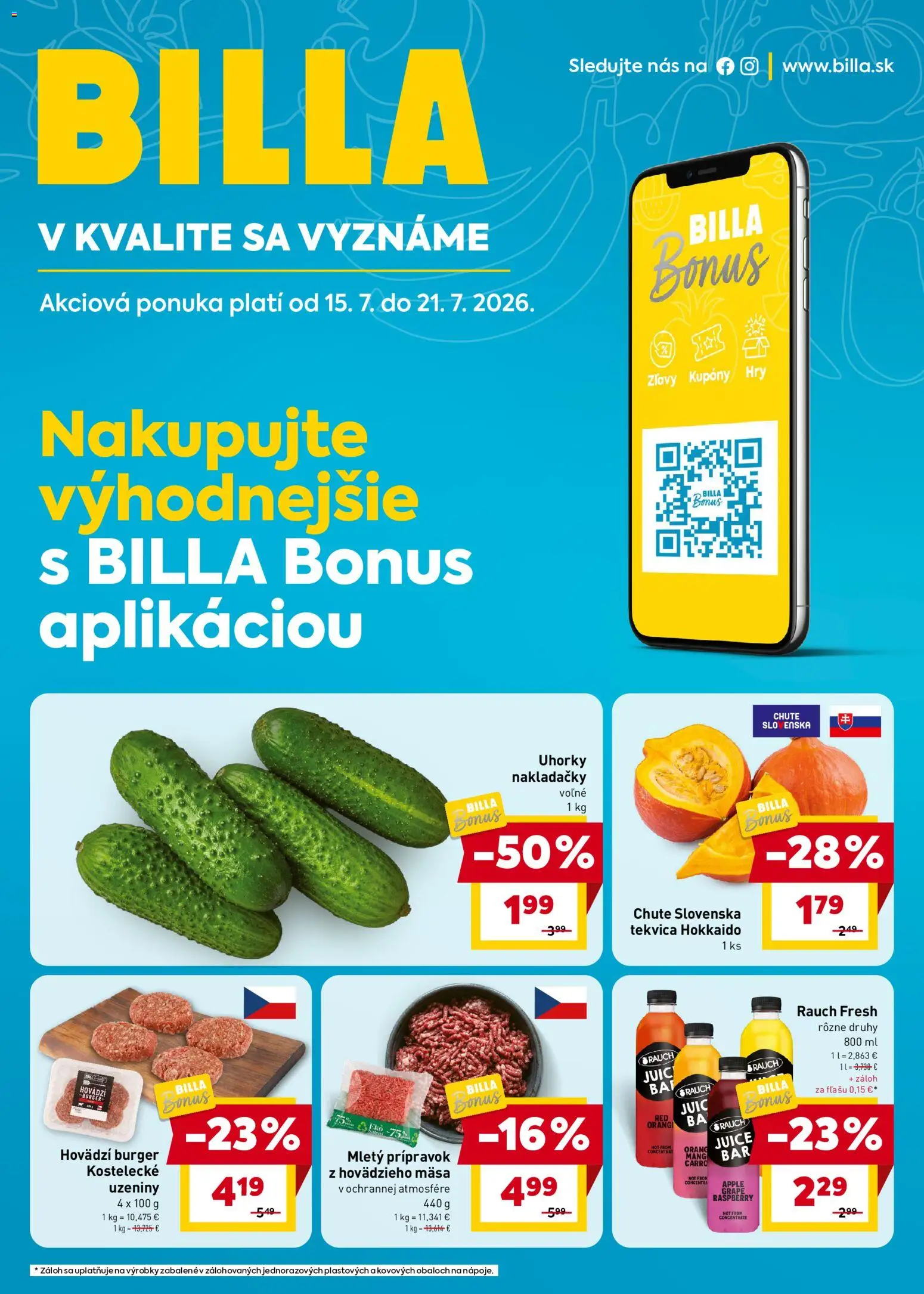 Náhľad Billa letáku platného od 15.07.2026 - Apple, Tekvica, Tekvica Hokkaido, Uhorky