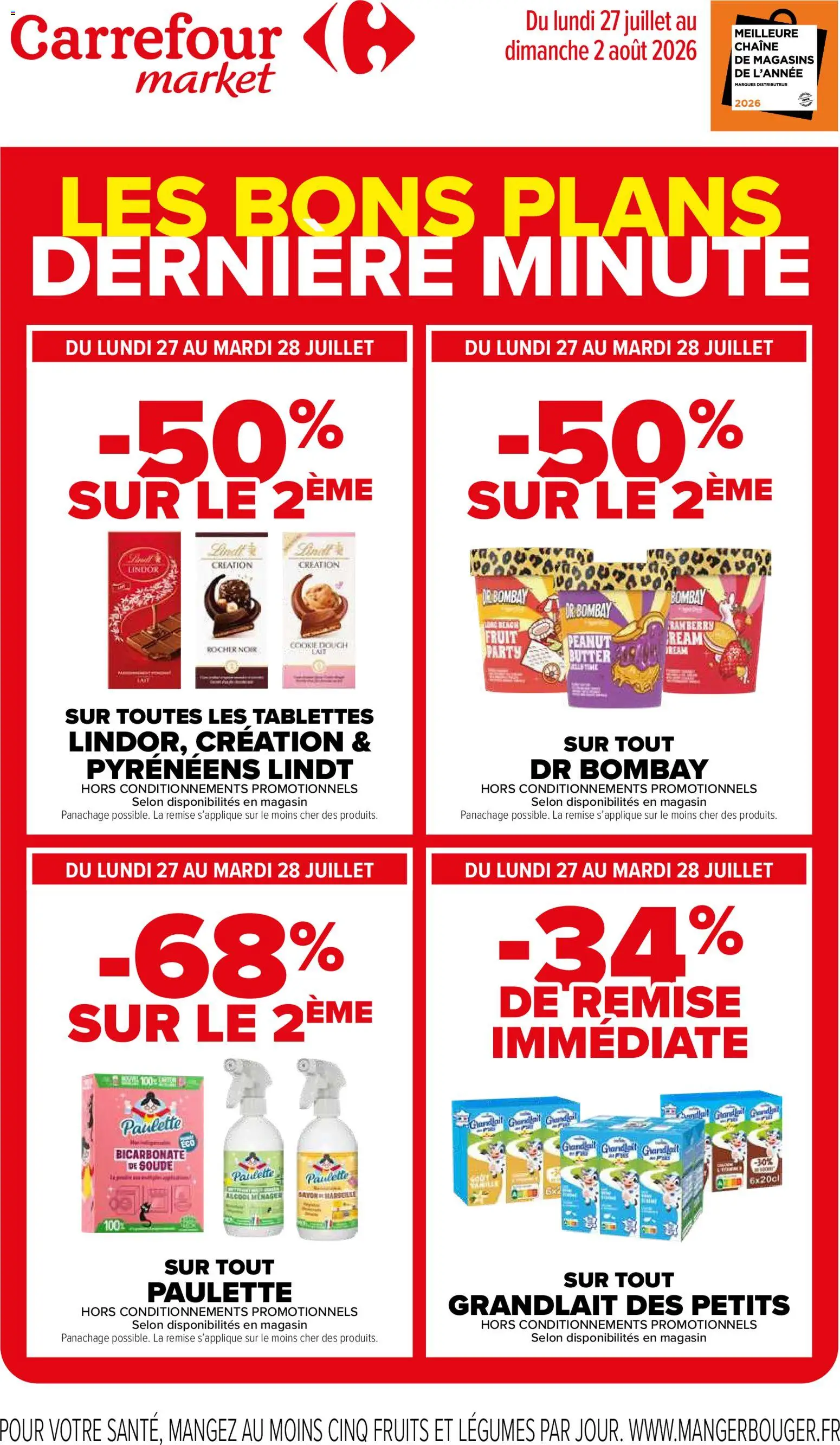 Prévisualisation de Carrefour Market Les bons plans derniere minute du magasin Carrefour Market formulaire valide 27/07/2026 - Distributeur, Fruits, Cranberry, Lindt, Lait, Cookie dough