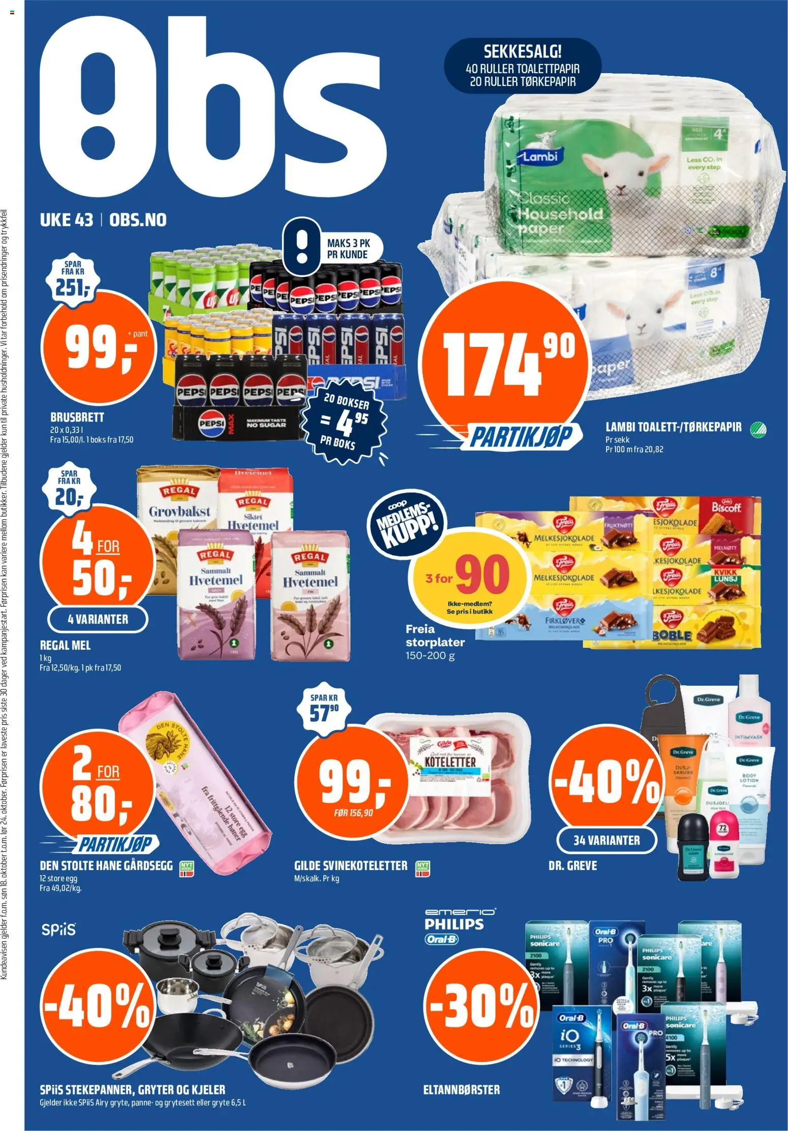 Forhåndsvis Coop Obs kundeavis fra butikk Coop Obs gyldig fra 18/10/2026 - Boble, Body Lotion, Intimvask, Koteletter, Hvetemel, Te, Ved, Pepsi