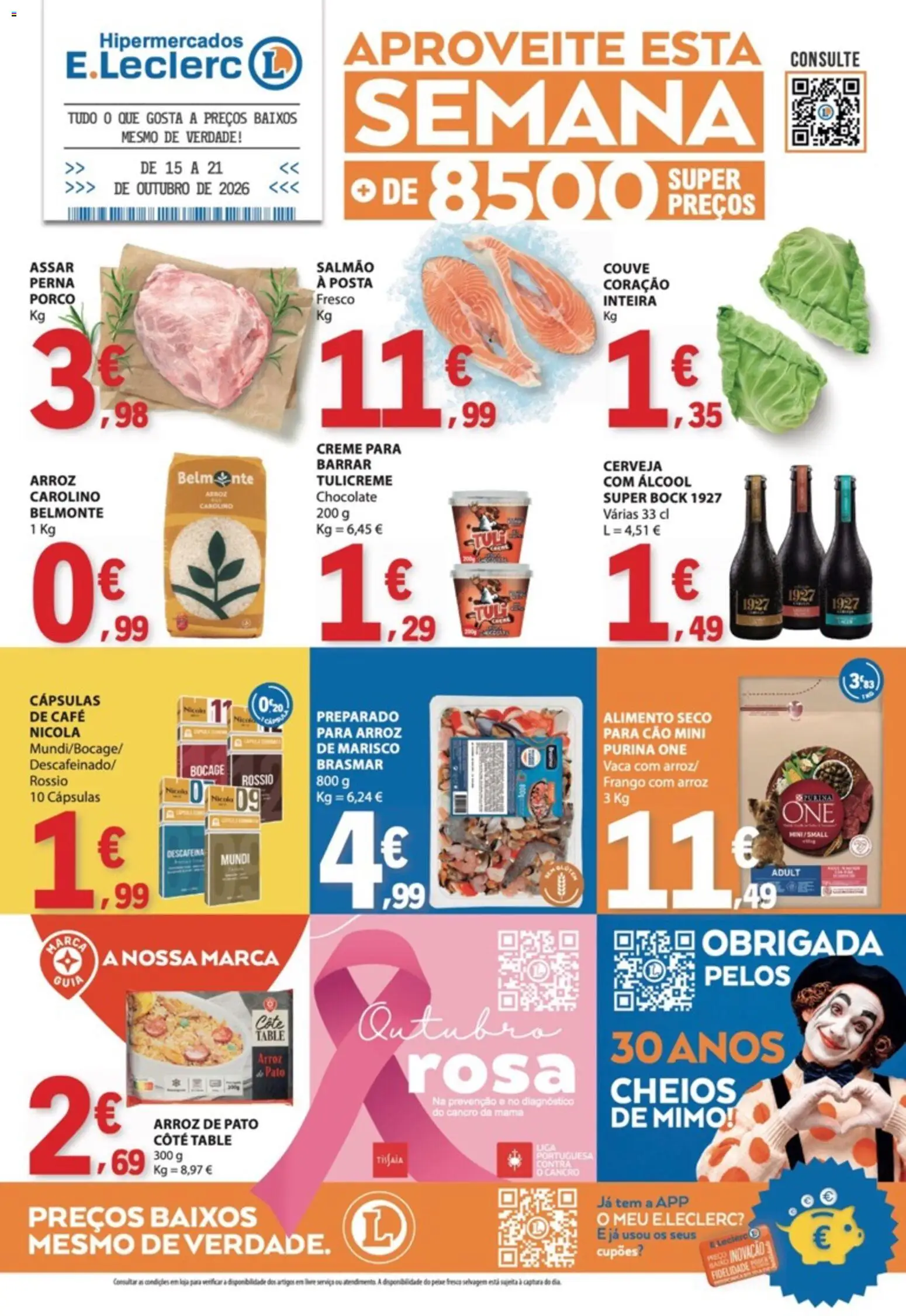 Pré-visualização do folheto da loja E.Leclerc válida a partir de 15/10/2026 - Café, Chocolate, Cerveja, Arroz, Peixe, Pato, Purina one, Cápsulas