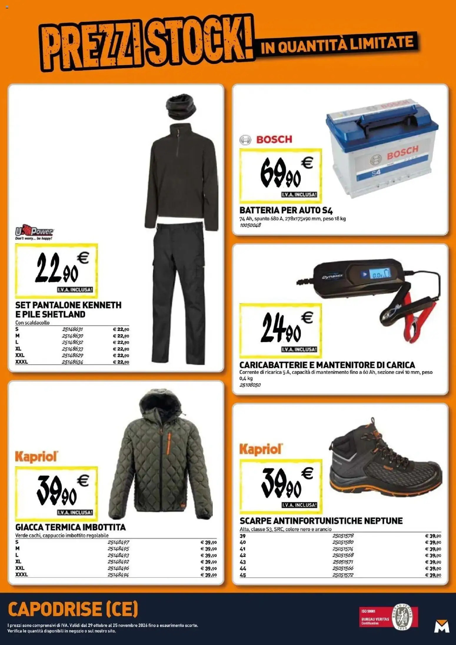 Anteprima dell'opuscolo TECNOMAT catalogo Capodrise dal negozio TECNOMAT valido da 29/10/2026 - Scarpe, Batteria, Caricabatterie, Giacca, Pile, Cappuccio, Batteria per auto