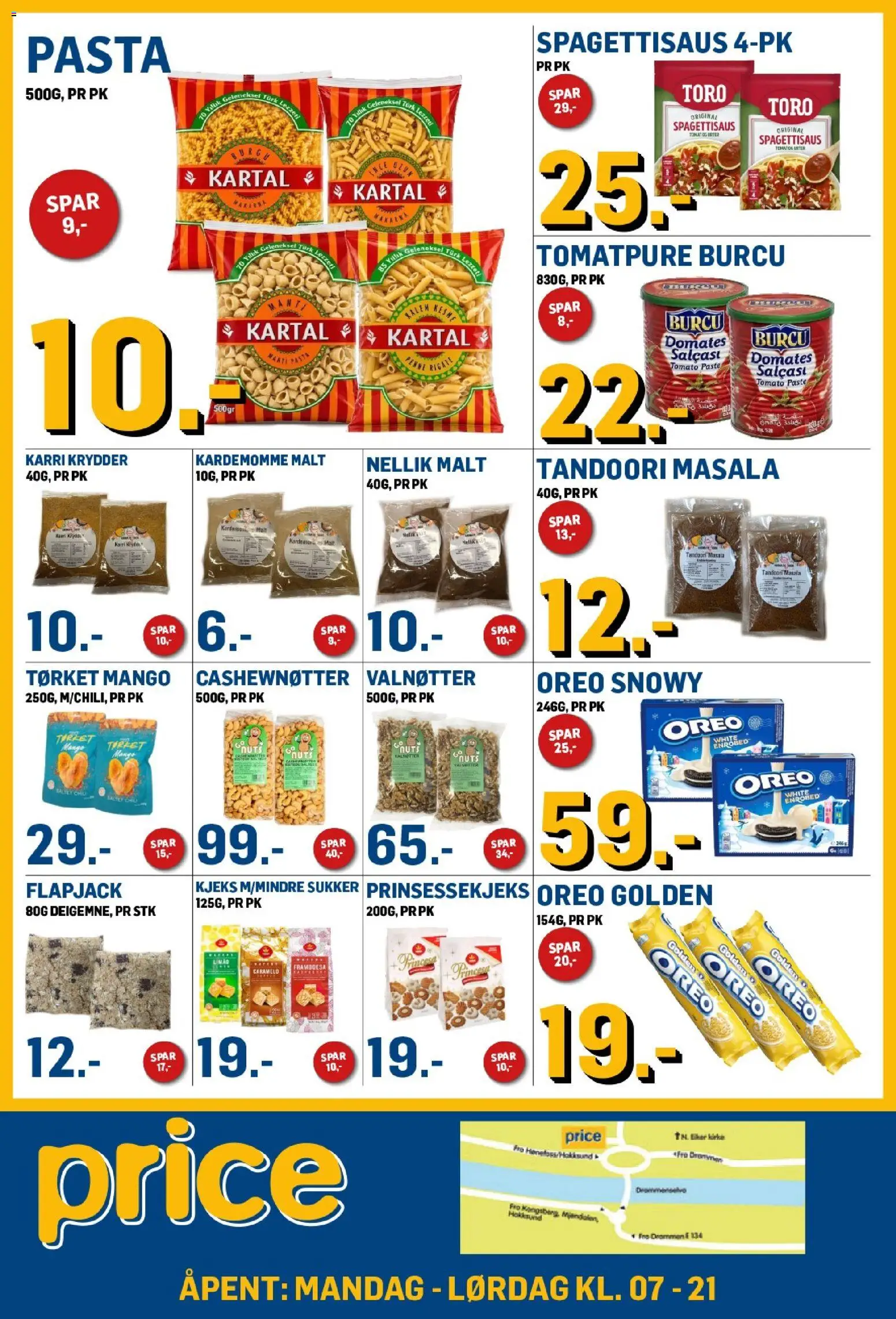 Forhåndsvis Price Lagerbutikk kundeavis fra butikk Price Lagerbutikk gyldig fra 28/10/2026 - Oreo, Te, Pasta, Tomatpuré, Urter, Krydder, Kardemomme, Cashewnøtter