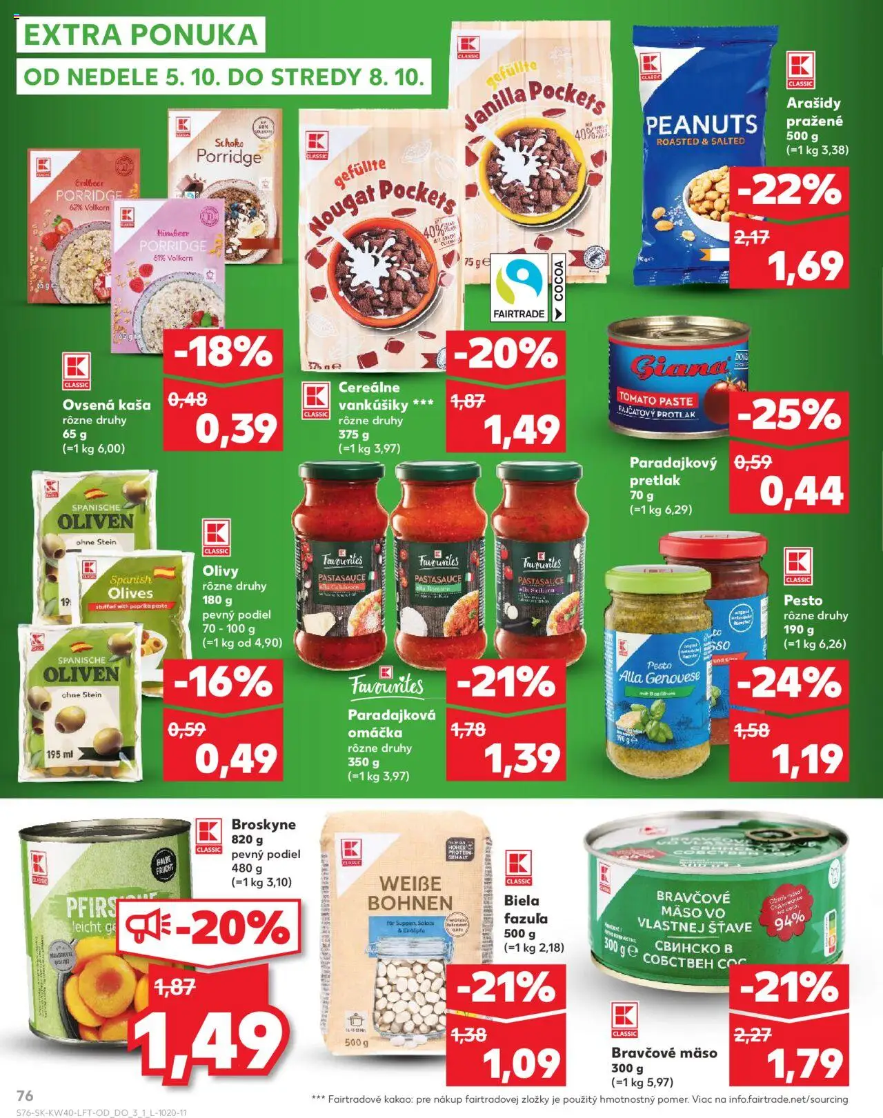 Náhľad Kaufland letáku platného od 02.10.2025 - Protein, Paprika, Kakao, Pesto, Fazuľa, Bravčové mäso, Omáčka, Arašidy