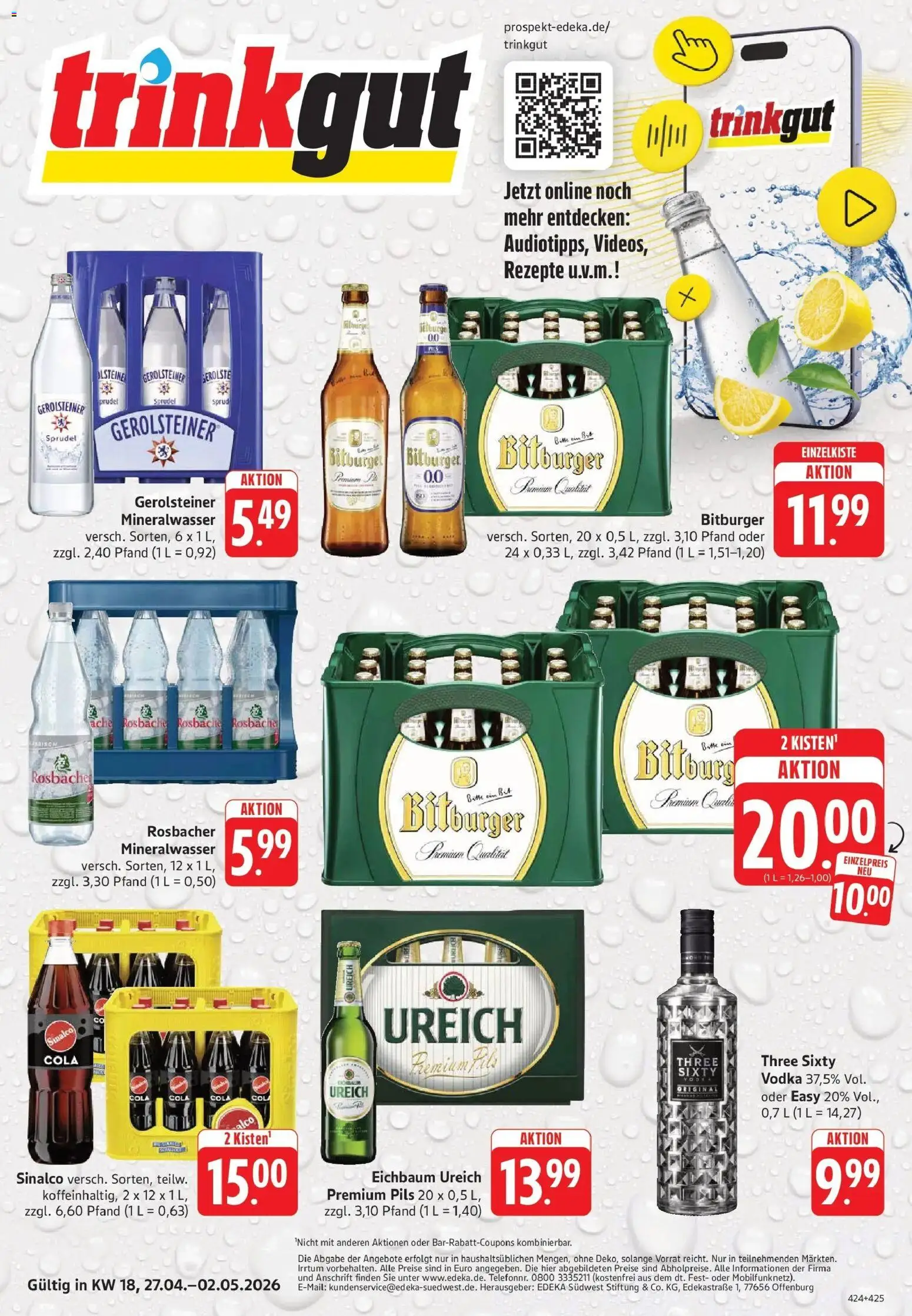 Vorschau von dem Prospekt des Geschäftes Trinkgut, gültig ab dem 27.04.2026 - Cola, Mineralwasser, Gerolsteiner, Vodka, Bitburger, Sinalco, Pils