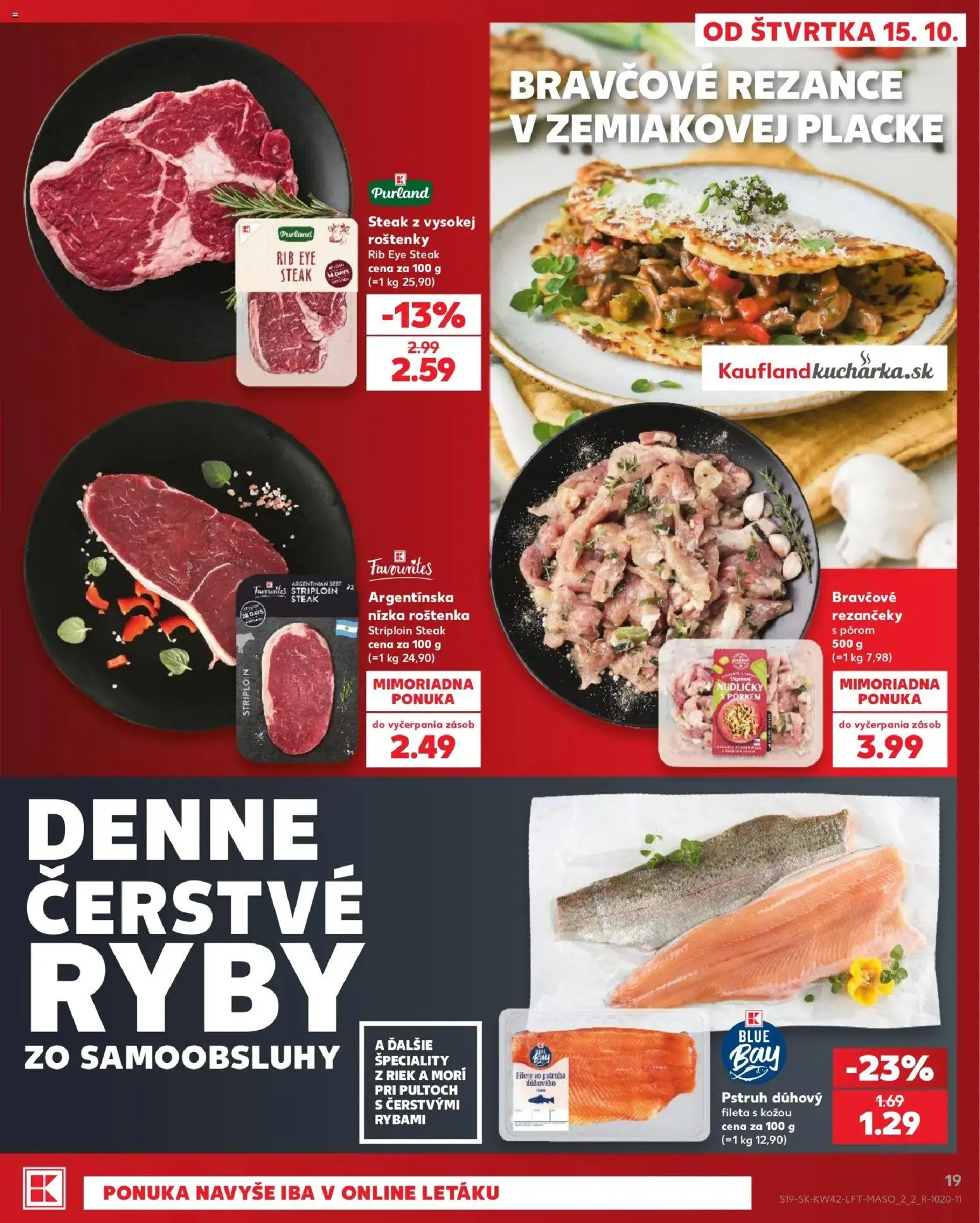 Náhľad Kaufland letáku platného od 15.10.2026 - Steak, Ryby, Roštenka, Pstruh, Rezance, Špeciality