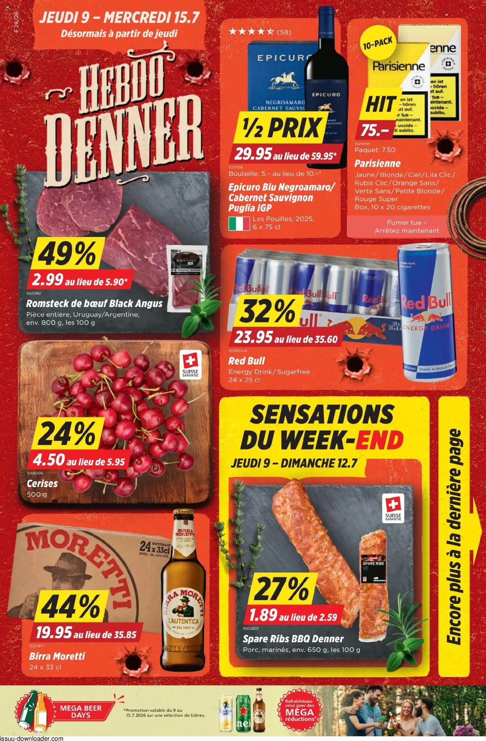Vorschau des Merkblatts Denner aktionen FR vom Shop Denner gültig von 09.07.2026 bis 15.07.2026 - Red bull, Spare Ribs, Rouge