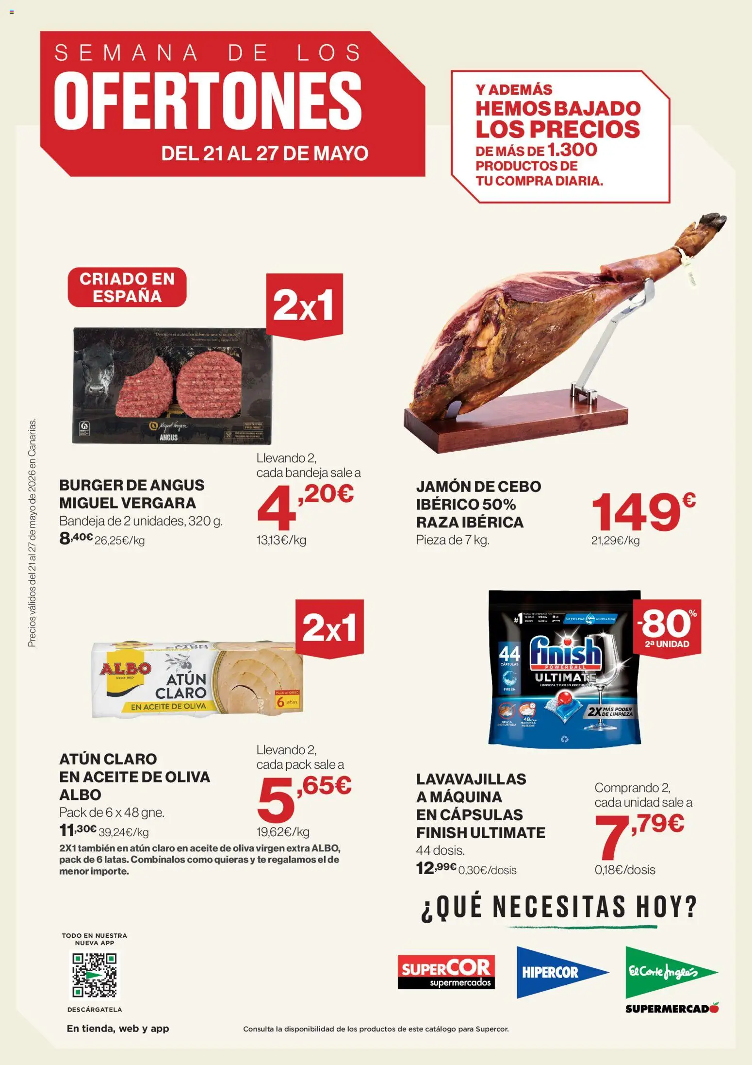 Vista previa del folleto de la tienda Supercor válido desde el 21/05/2026 - Aceite de oliva, Lavavajillas, Jamón, Aceite de oliva virgen extra, Atún, Bandeja, Cápsulas, Atún claro