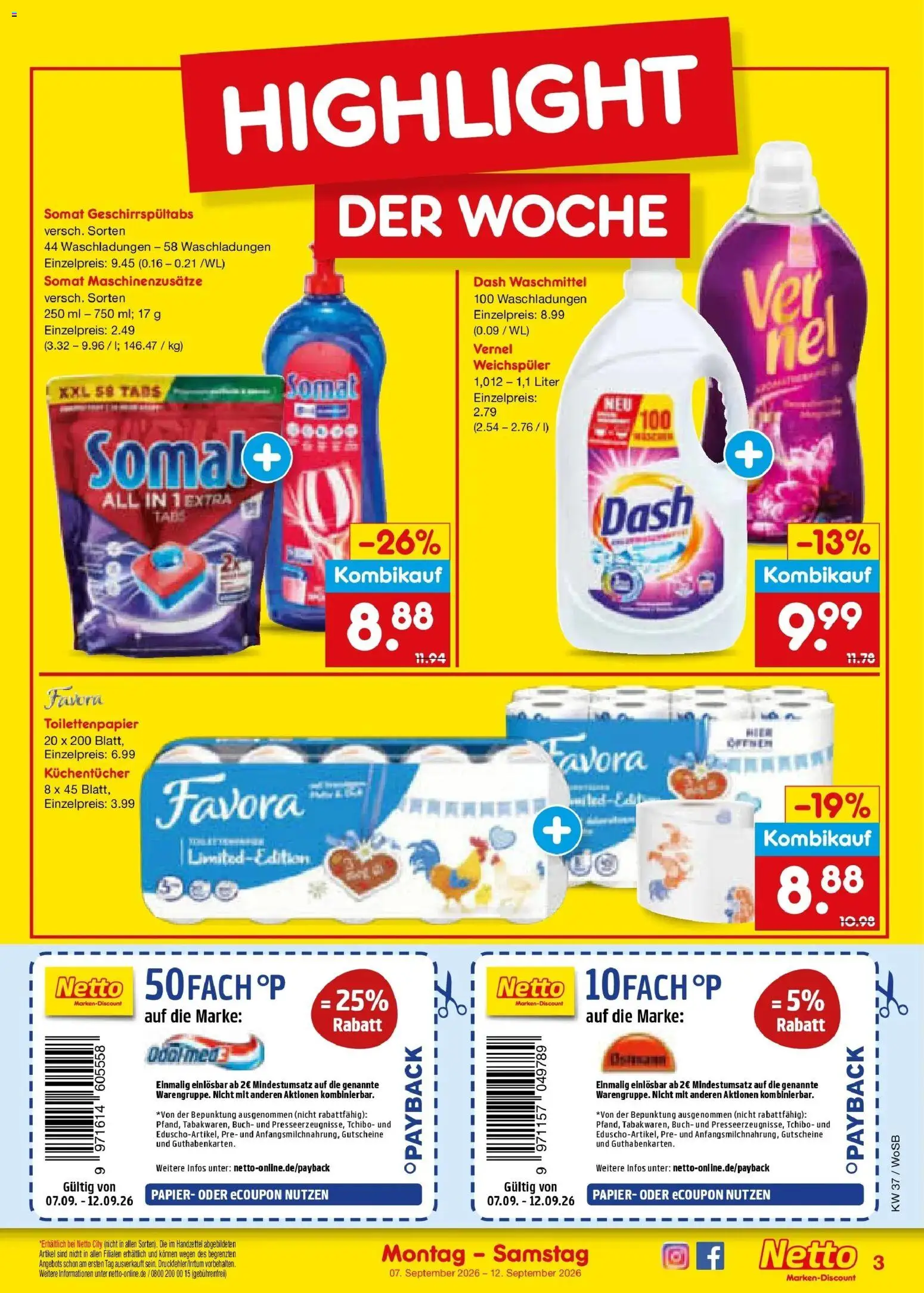 Vorschau von dem Prospekt des Geschäftes Netto Marken-Discount, gültig ab dem 07.09.2026 - Toilettenpapier, Waschmittel, Weichspüler, Vernel