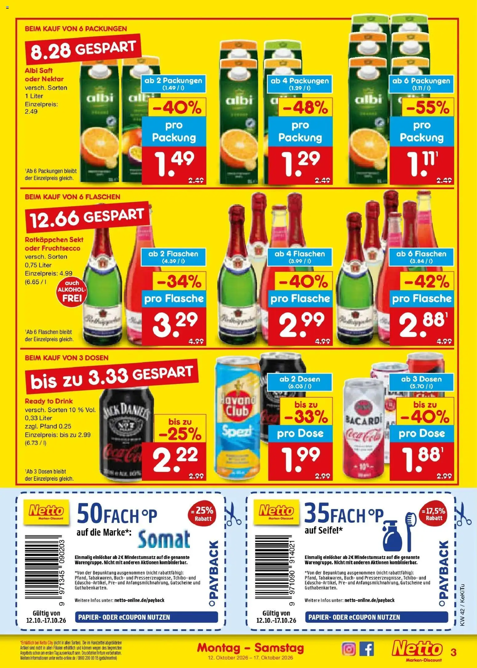 Vorschau von dem Prospekt des Geschäftes Netto Marken-Discount, gültig ab dem 12.10.2026 - Alkohol, Rotkäppchen, Bacardi, Sekt, Seife, Saft, Fruchtsecco, Rotkappchen sekt
