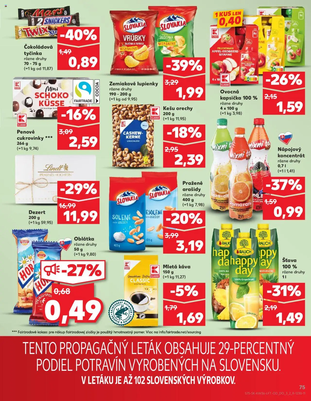 Náhľad Kaufland letáku platného od 04.09.2025 - Káva, Paprika, Lindt, Kešu orechy, Smotana, Arašidy, Kešu, Šťava