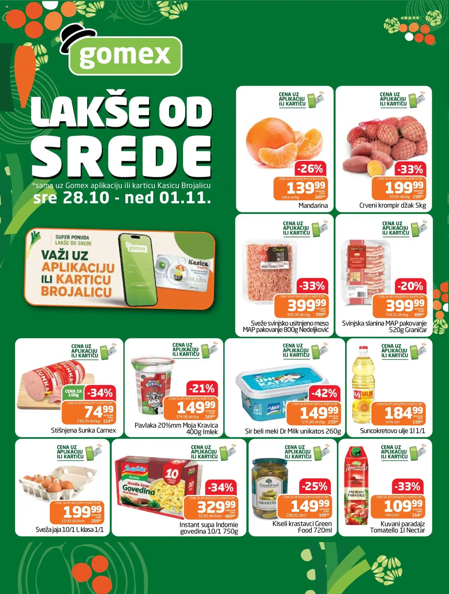 Pregled Gomex kataloga - važi od 28.10.2026 - Paradajz, Mandarina, Krompir, Pavlaka, Meso, Sir, Šunka, Ulje