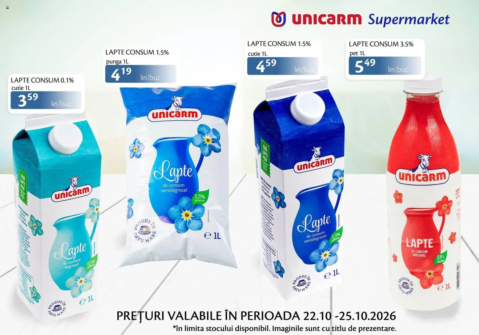 Previzualizarea de cataloage: Unicarm Unicarm Catalog Produse lactate valabil de la 22.10.2026 - Lapte, Cutie, Pungă