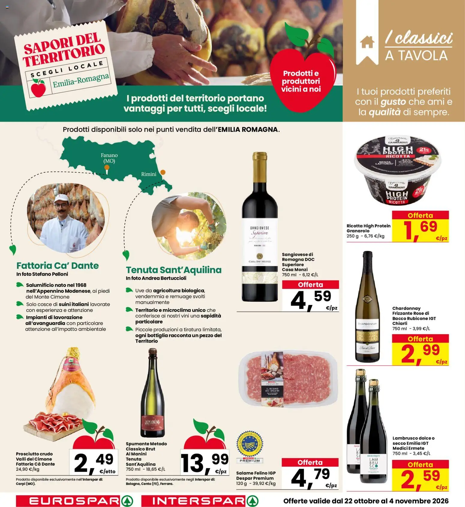 Anteprima dell'opuscolo Interspar volantino Capri dal negozio Interspar valido da 22/10/2026 - Ricotta, Prosciutto Crudo, Prosciutto, Salame, Bottiglia, Lambrusco, Spumante