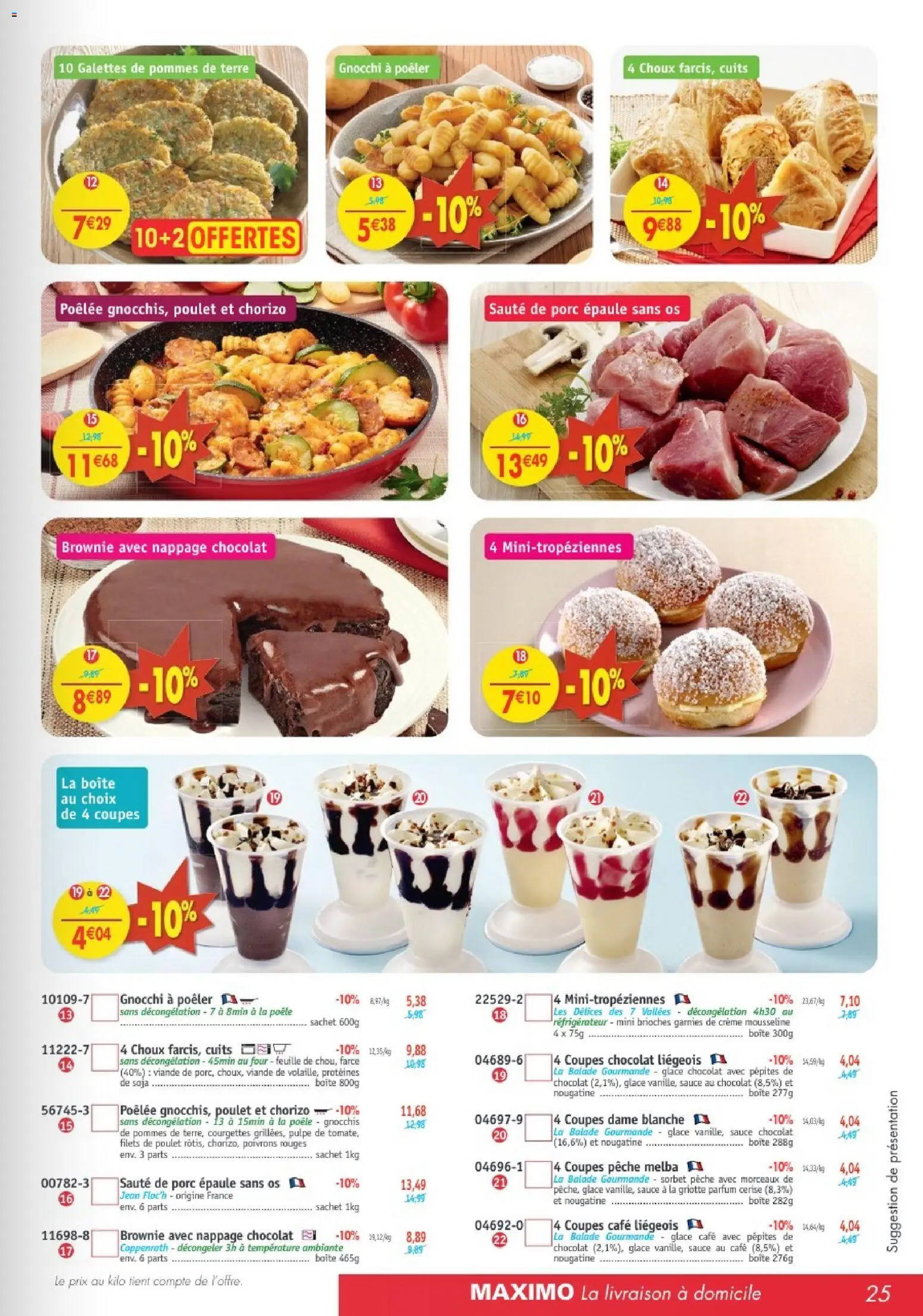 Prévisualisation de Maximo catalogue du magasin Maximo formulaire valide 26/10/2026 - Glace, Chocolat, Gnocchi, Four, Pommes de terre, Cerise, Viande, Porc