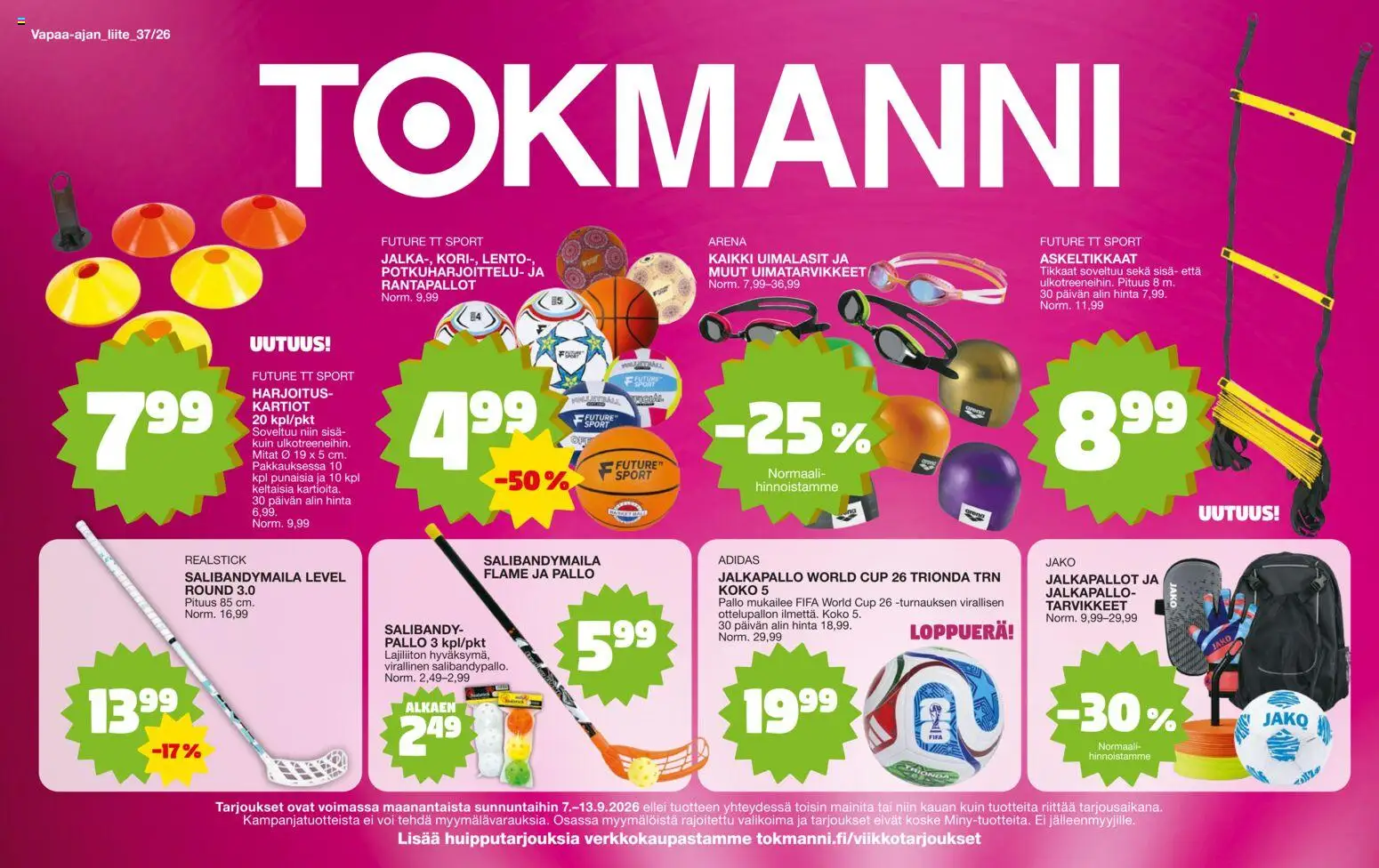 Kaupan Tokmanni Tokmanni Erikoisliite esikatselu, voimassa 07/09/2026 - Jalkapallo, Voi, Uimalasit, Tikkaat