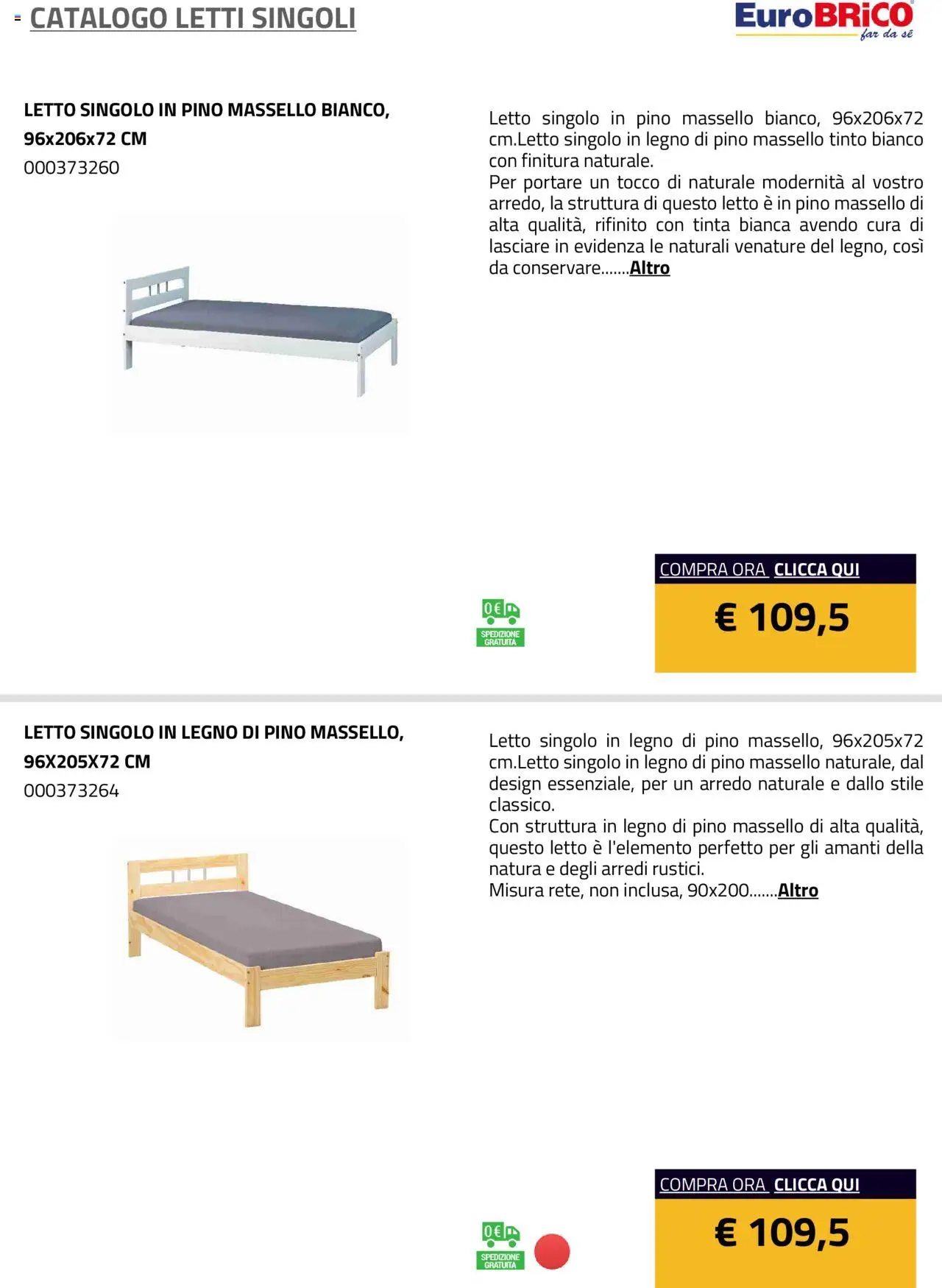 Anteprima dell'opuscolo Volantino Letti Singoli dal negozio Eurobrico valido da 23/07/2025 - Letto