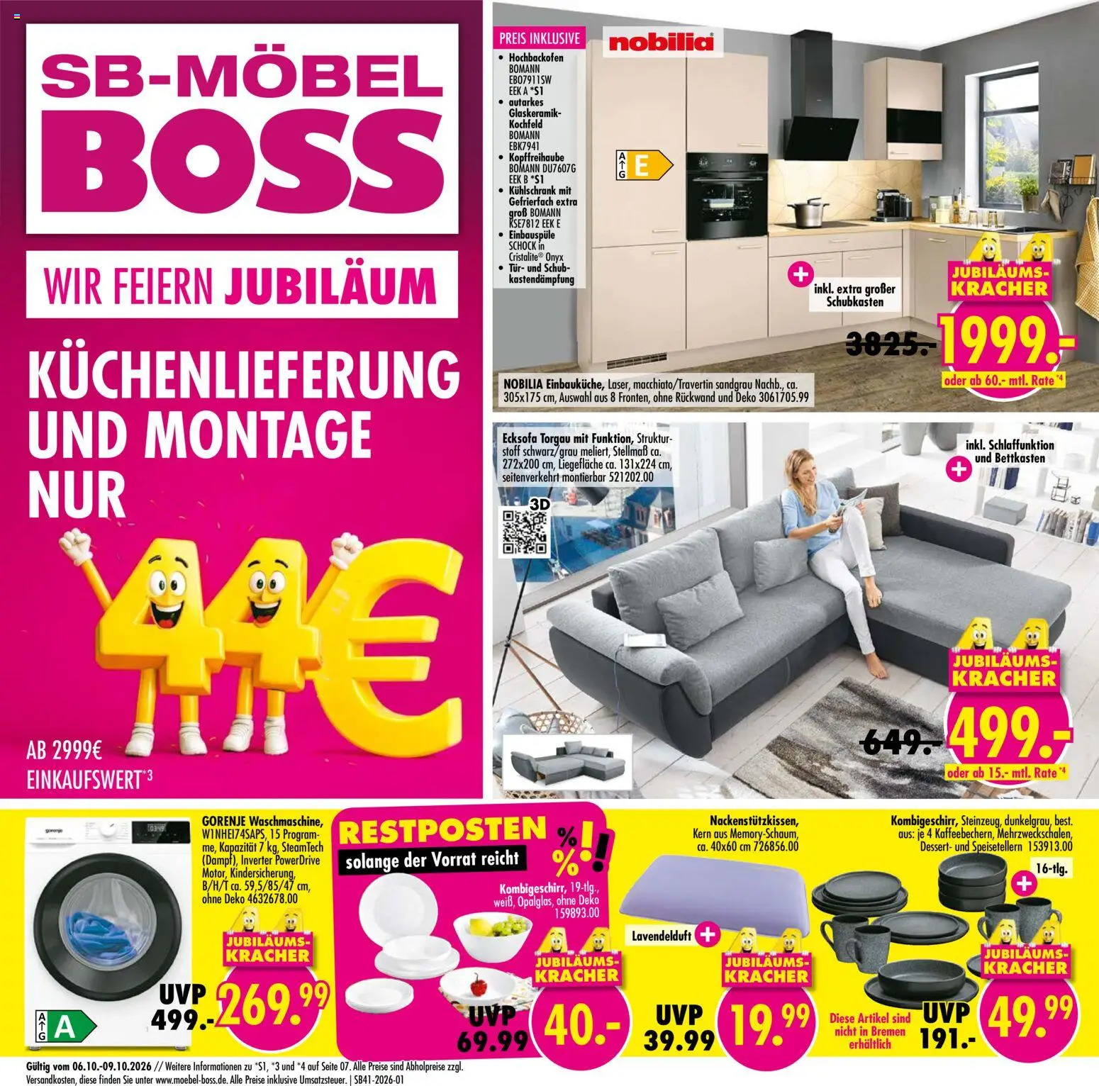 Vorschau von dem Prospekt des Geschäftes SB Möbel Boss, gültig ab dem 06.10.2026 - Kühlschrank, Ecksofa, Tür, Gorenje, Kochfeld