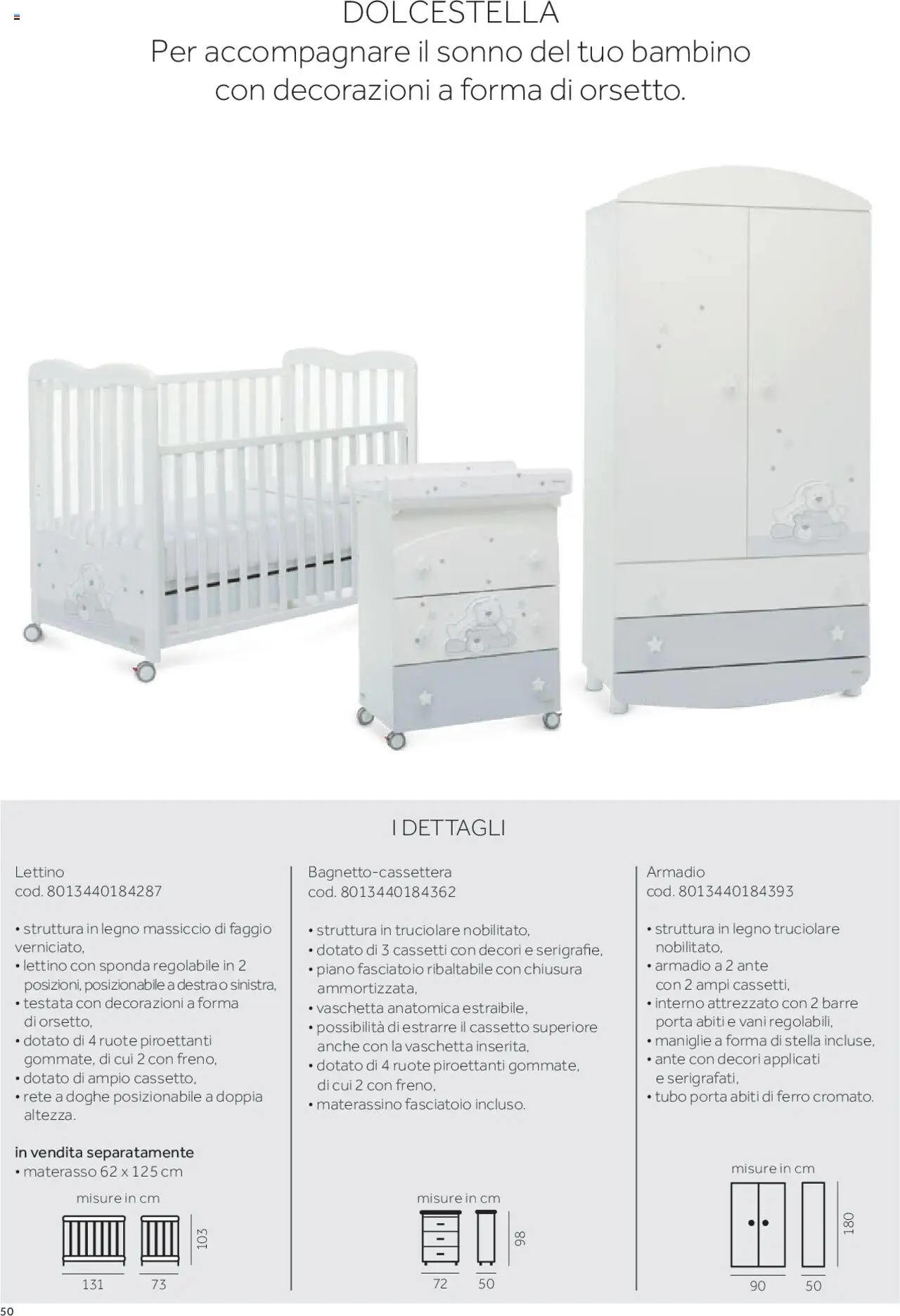 Anteprima dell'opuscolo Catalogo Camarette e Lettini dal negozio Prenatal valido da 01/01/2025 - Armadio, Materasso, Fasciatoio, Decorazioni, Abiti, Tubo, Lettino
