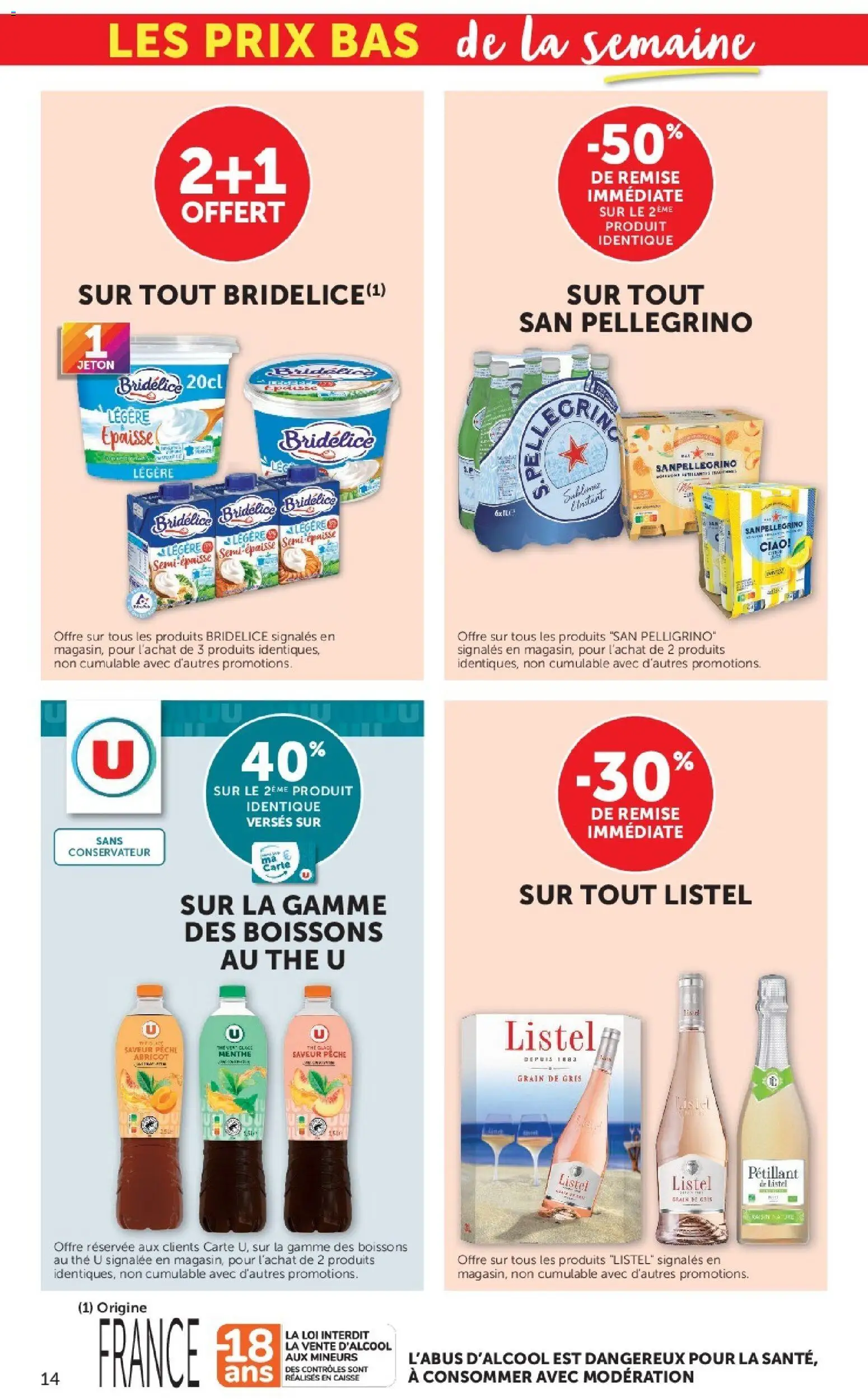 Prévisualisation de Hyper U catalogue du magasin Hyper U formulaire valide 08/09/2026 - Pêche, Thé, Abricot, Raisin, Menthe, Boissons, Pétillant de Listel, Bridélice